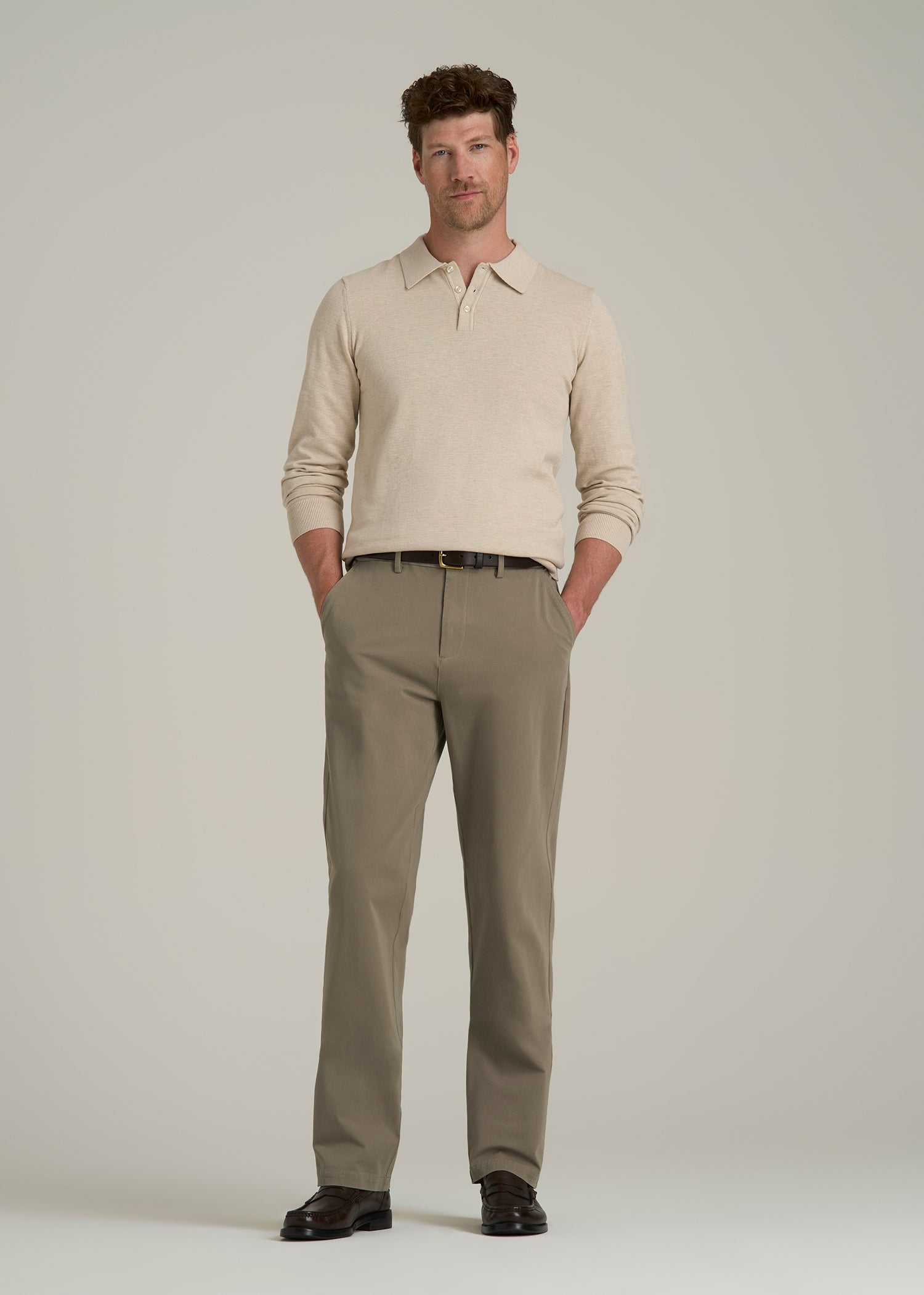 4-Way Stretch Commuter Straight Chino Pants for Tall Men in Dusty Khaki