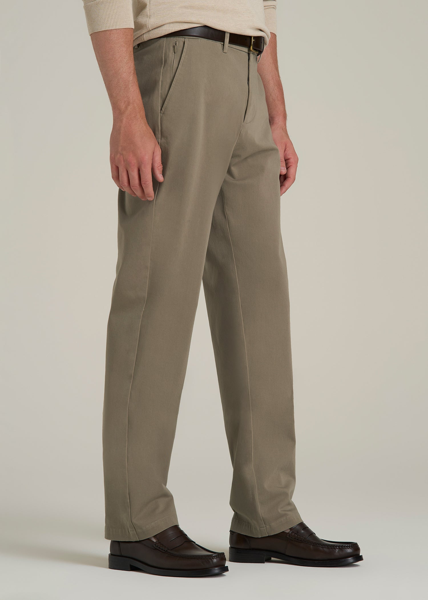 4-Way Stretch Commuter Straight Chino Pants for Tall Men in Dusty Khaki