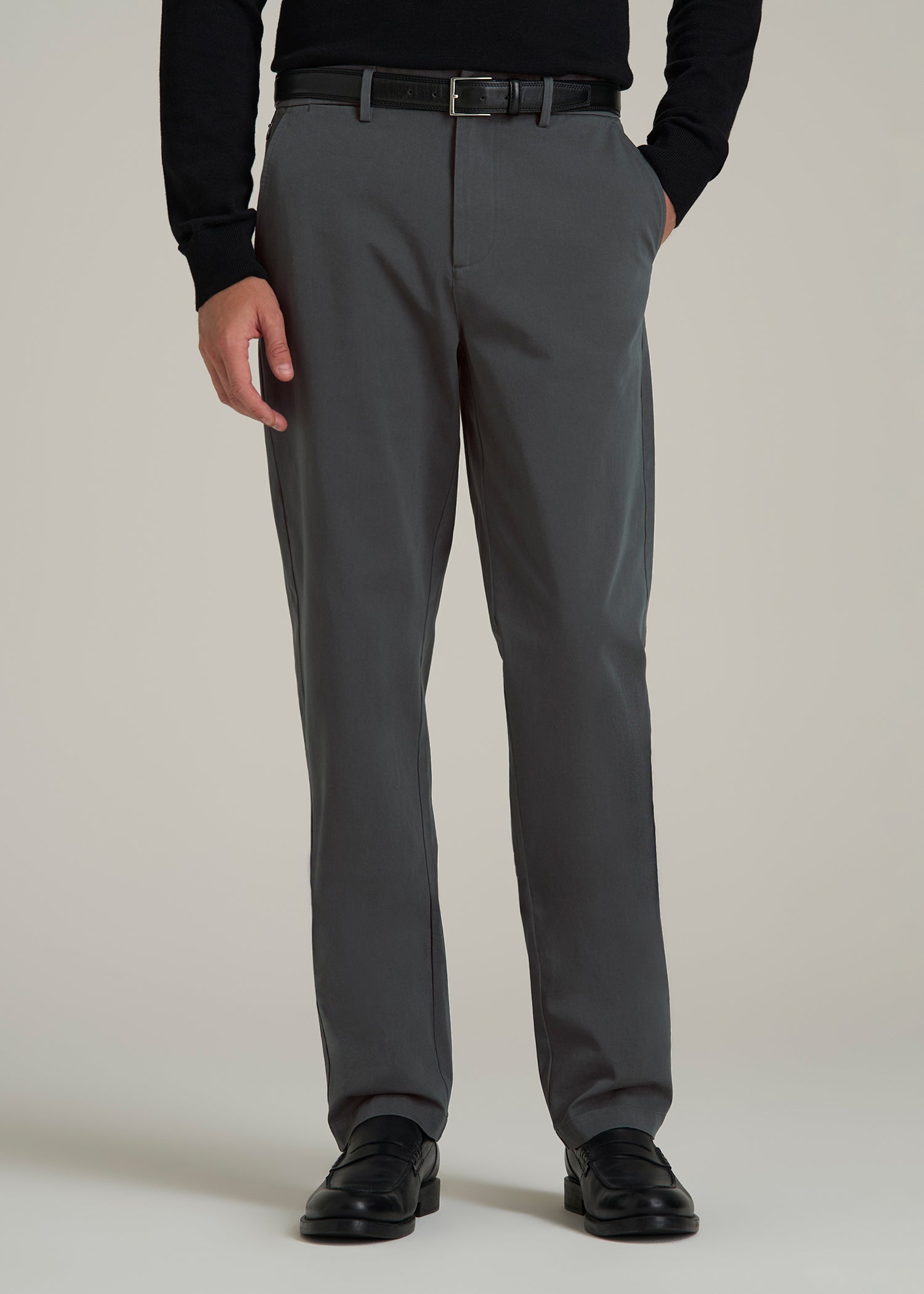 4-Way Stretch Commuter Tapered Chino Pants for Tall Men in Dark Ash