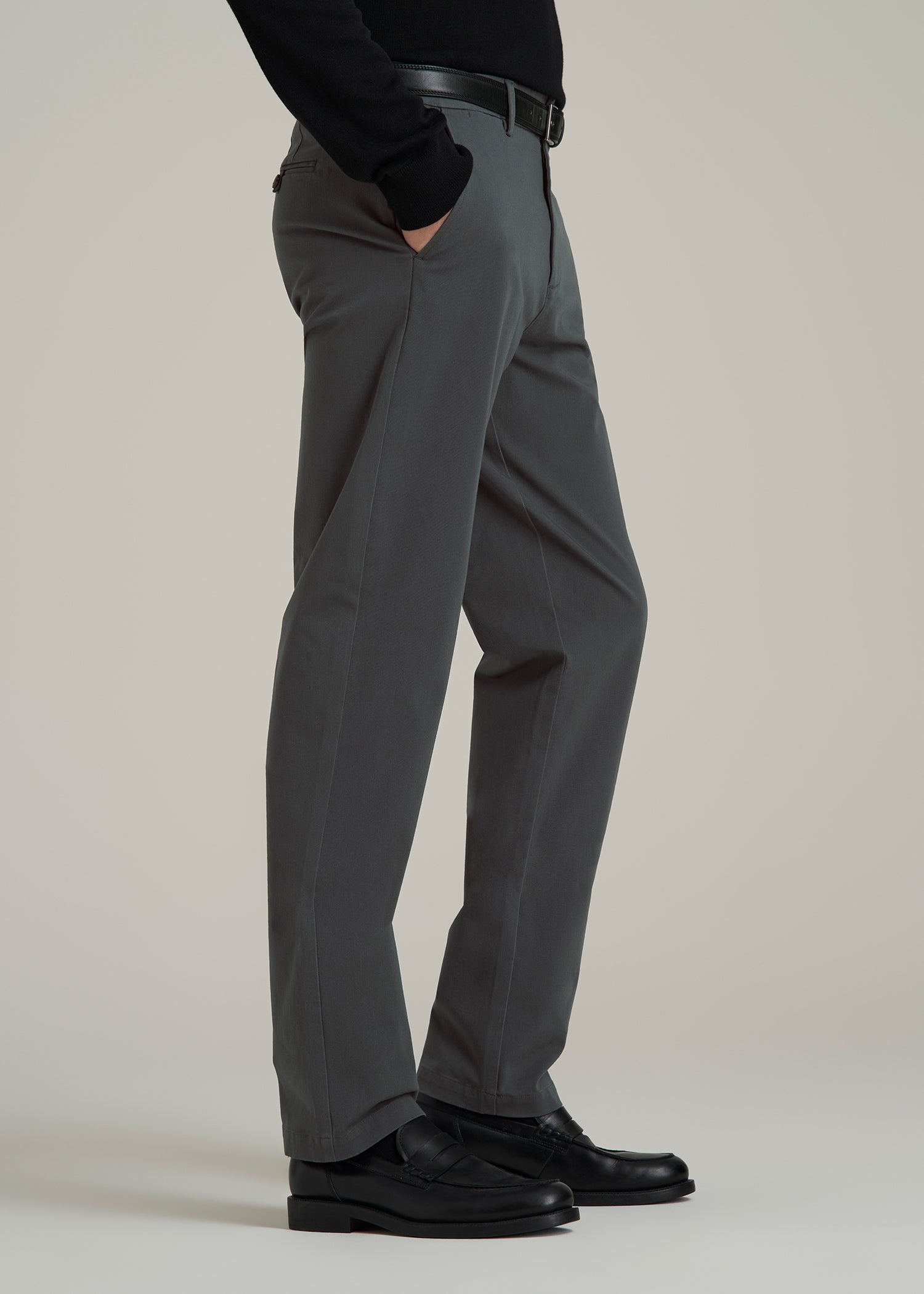 4-Way Stretch Commuter Tapered Chino Pants for Tall Men in Dark Ash