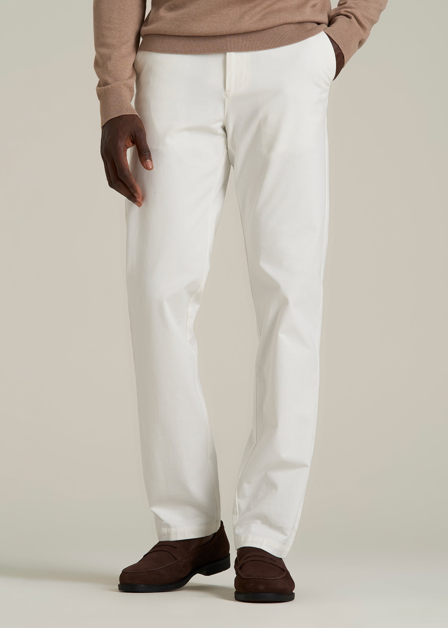 4 Way Stretch Commuter TAPERED Chino Pants for Tall Men in White Alyssum