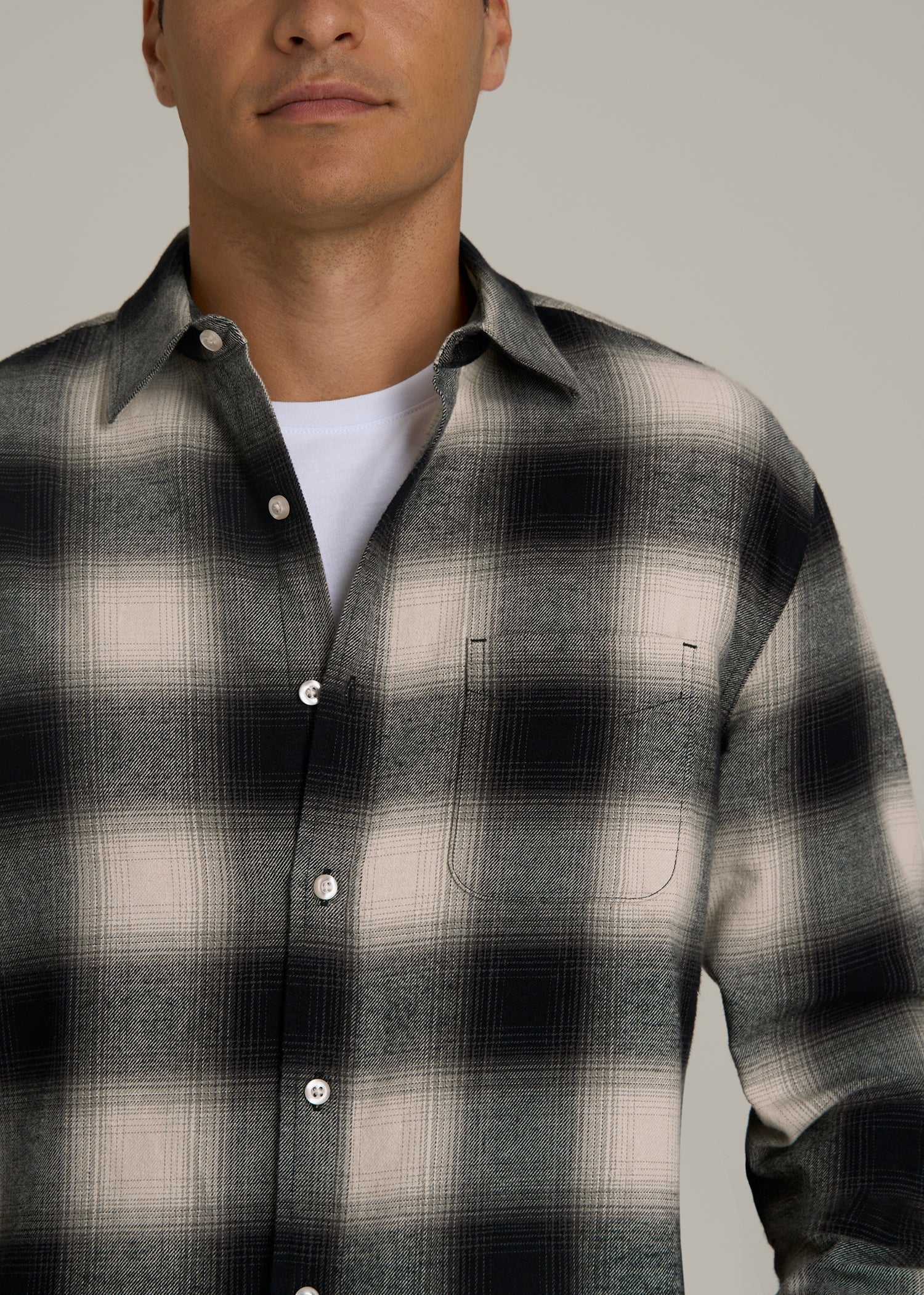 Nelson Flannel Shirt for Tall Men in Beige Blur Plaid