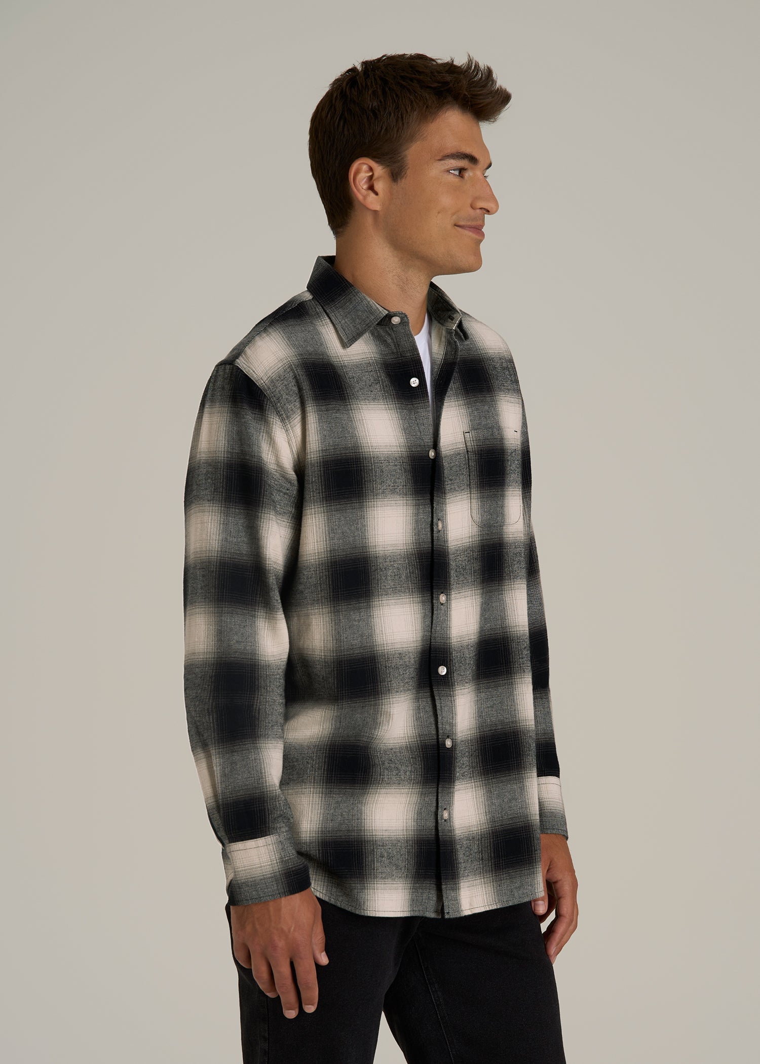 Nelson Flannel Shirt for Tall Men in Beige Blur Plaid