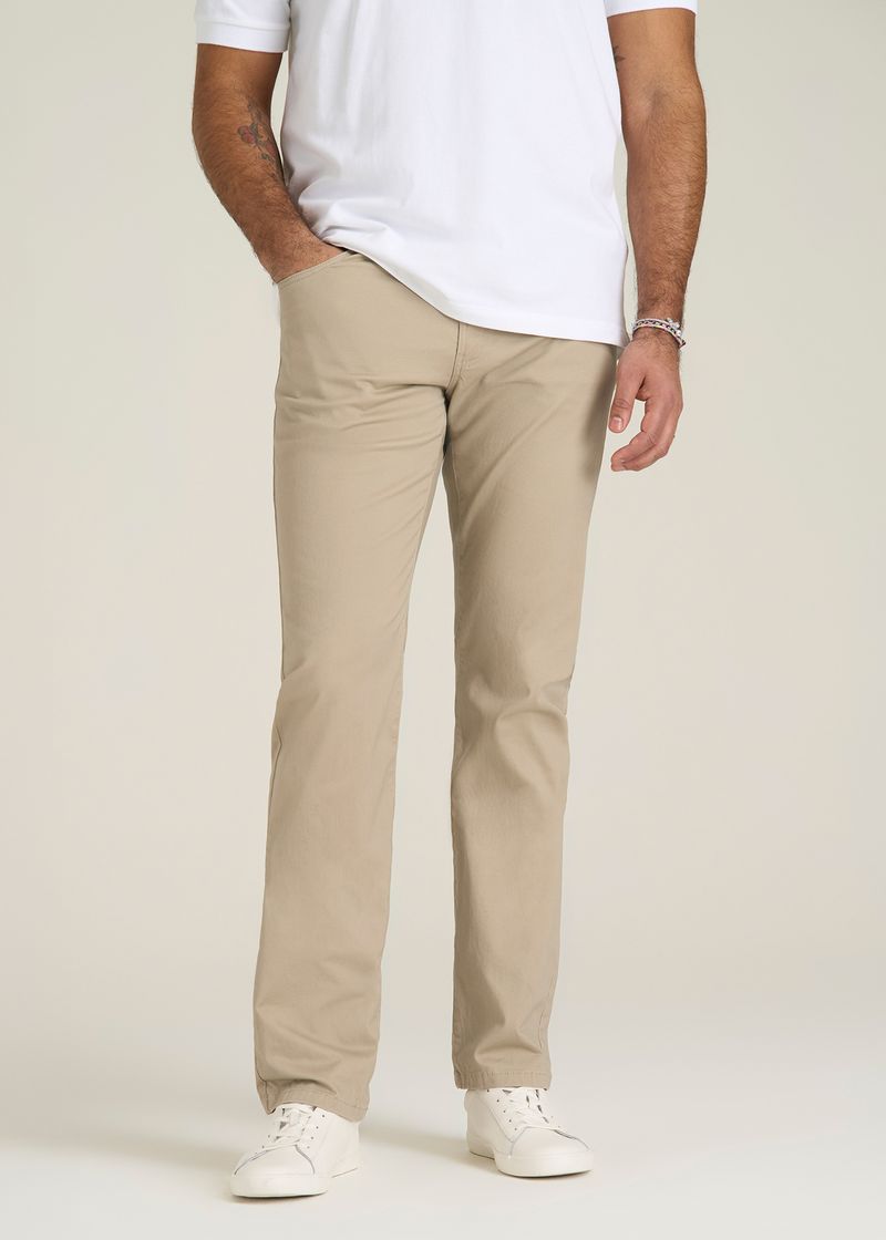 Carman TAPERED Fit Five Pocket Pants for Tall Men in Desert Khaki