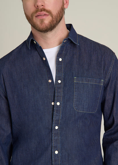 Classic Stretch Denim Shirt for Tall Men in Deep Indigo