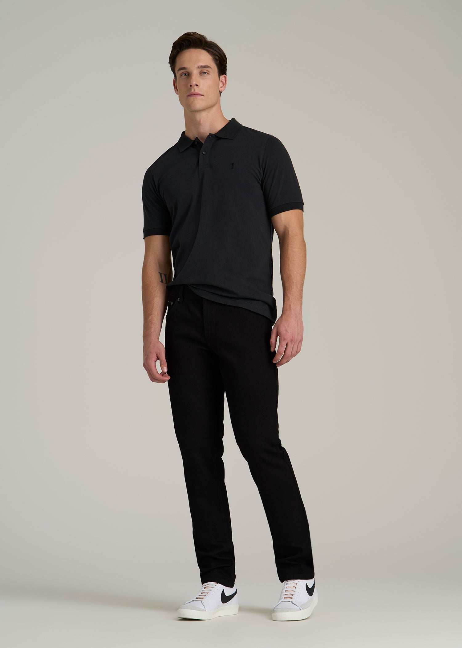 Classic Polo with Embroidered Logo for Tall Men in Black