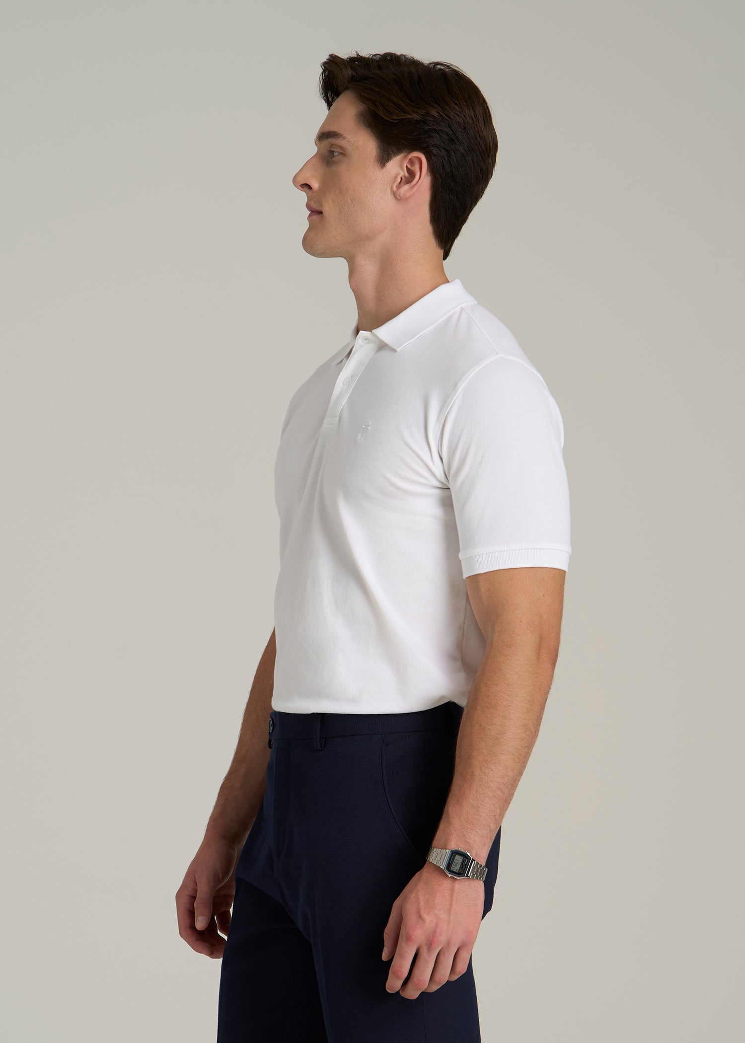 Classic Polo with Embroidered Logo for Tall Men in Bright White
