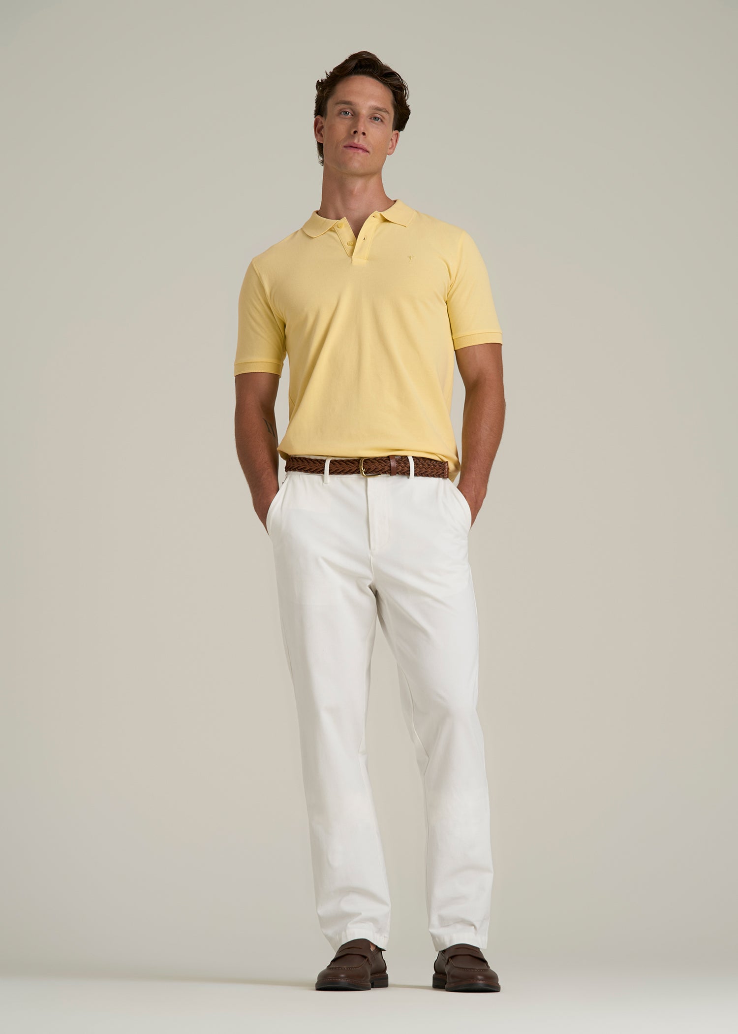 Classic Polo with Embroidered Logo for Tall Men in Lemon Drop