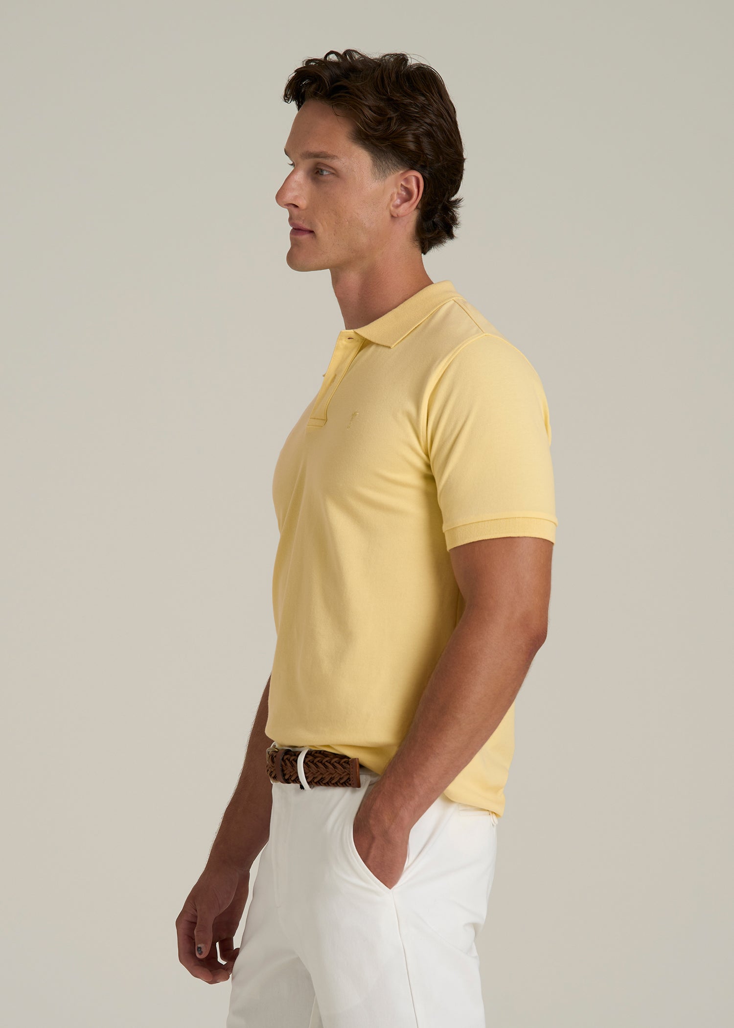 Classic Polo with Embroidered Logo for Tall Men in Lemon Drop