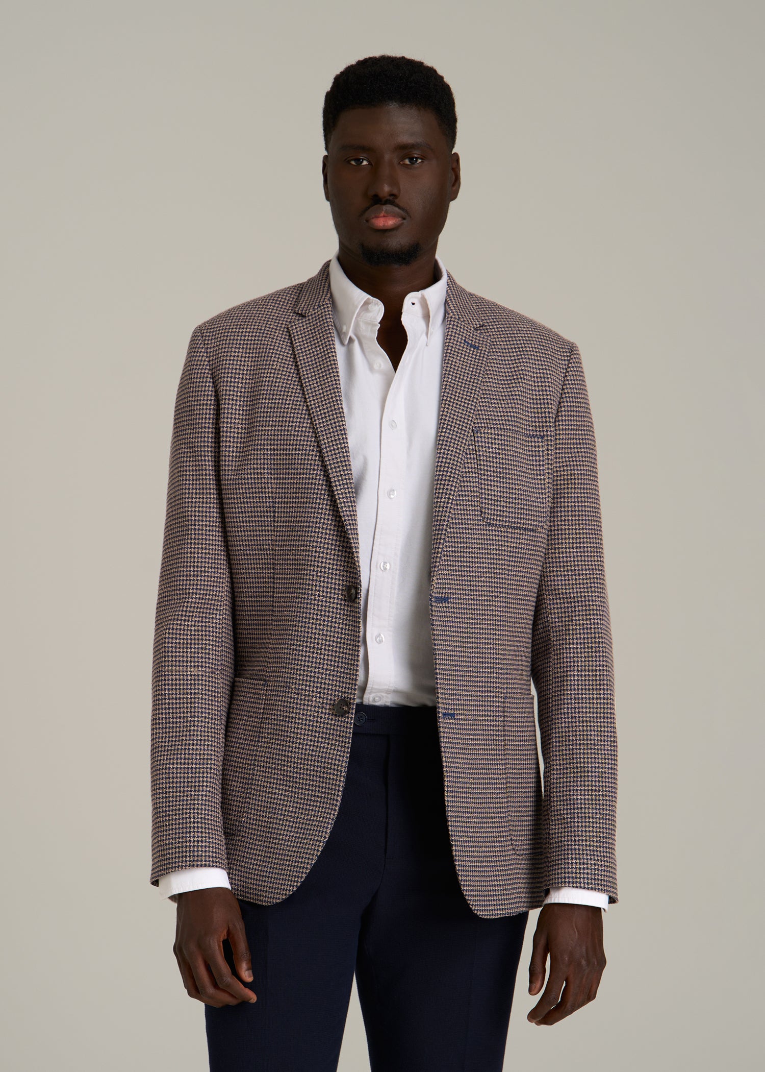 Core Blazer for Tall Men in Brown and Blue Mini Houndstooth