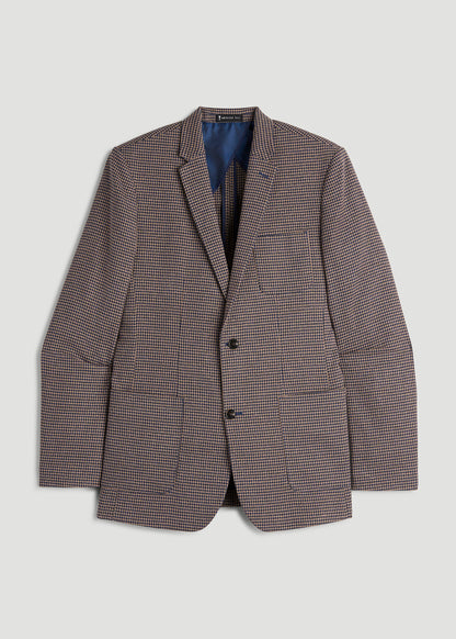 Core Blazer for Tall Men in Brown and Blue Mini Houndstooth