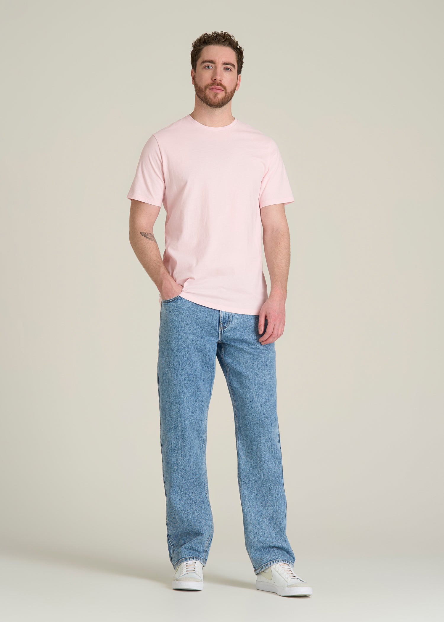 Core Cotton Crewneck Tee for Tall Men in Barely Pink