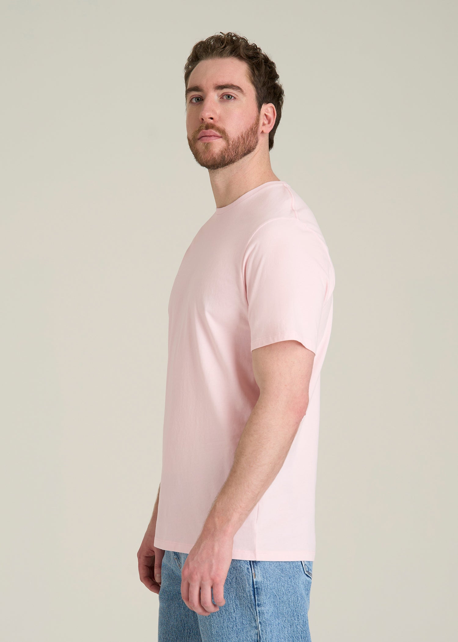 Core Cotton Crewneck Tee for Tall Men in Barely Pink