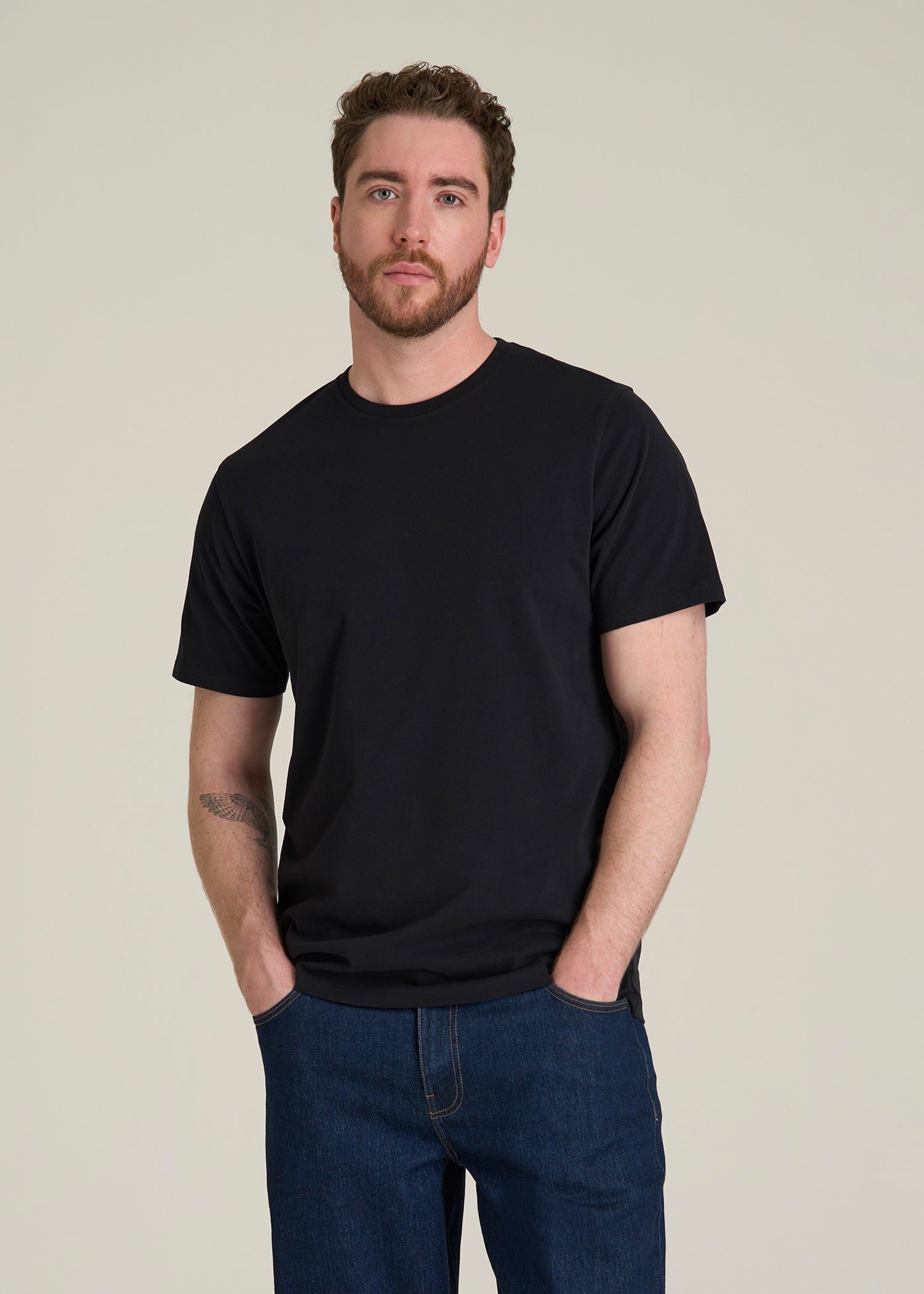Core Cotton Crewneck Tee for Tall Men in Black