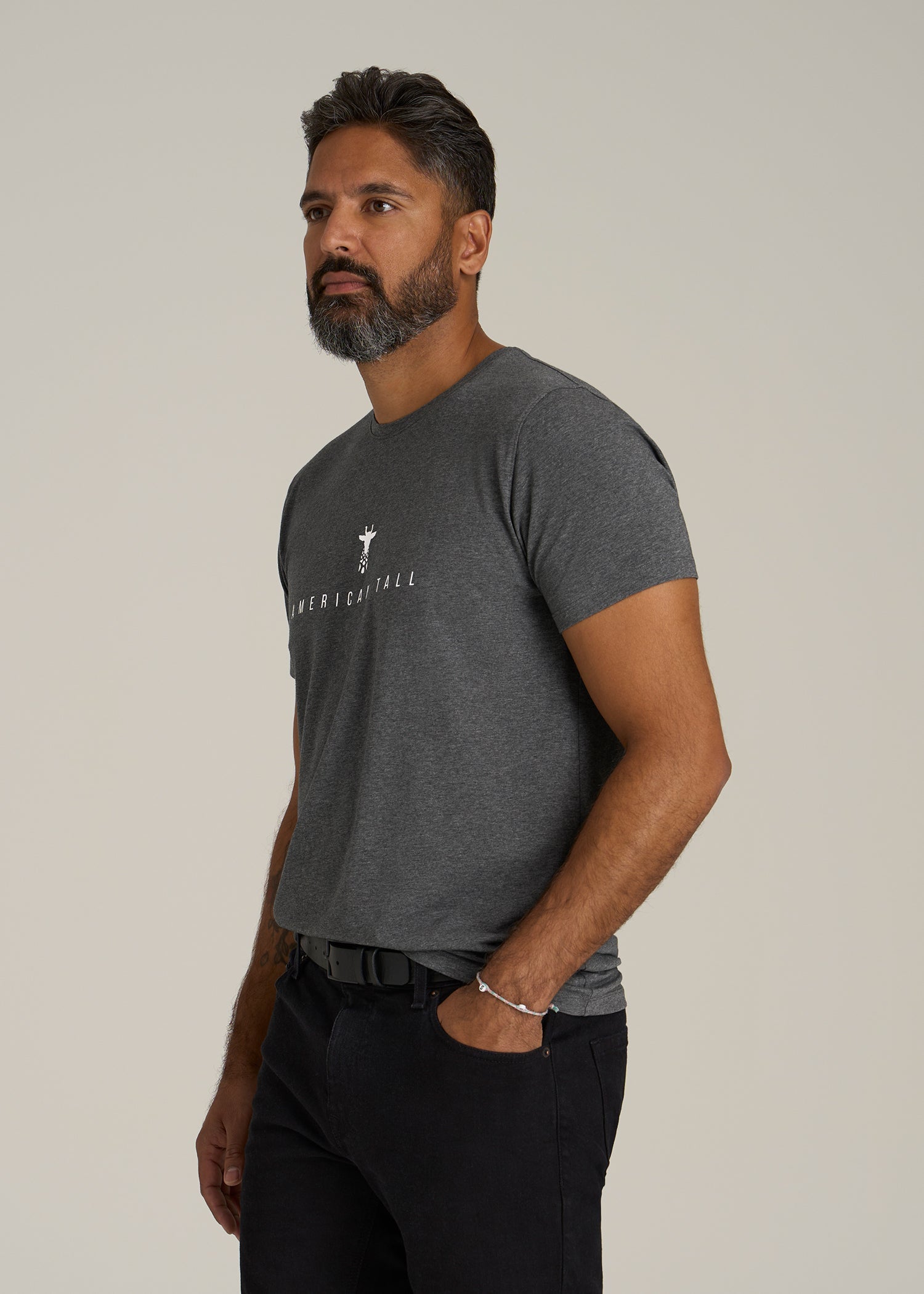 Logo Tee for Tall Men in Charcoal Mix