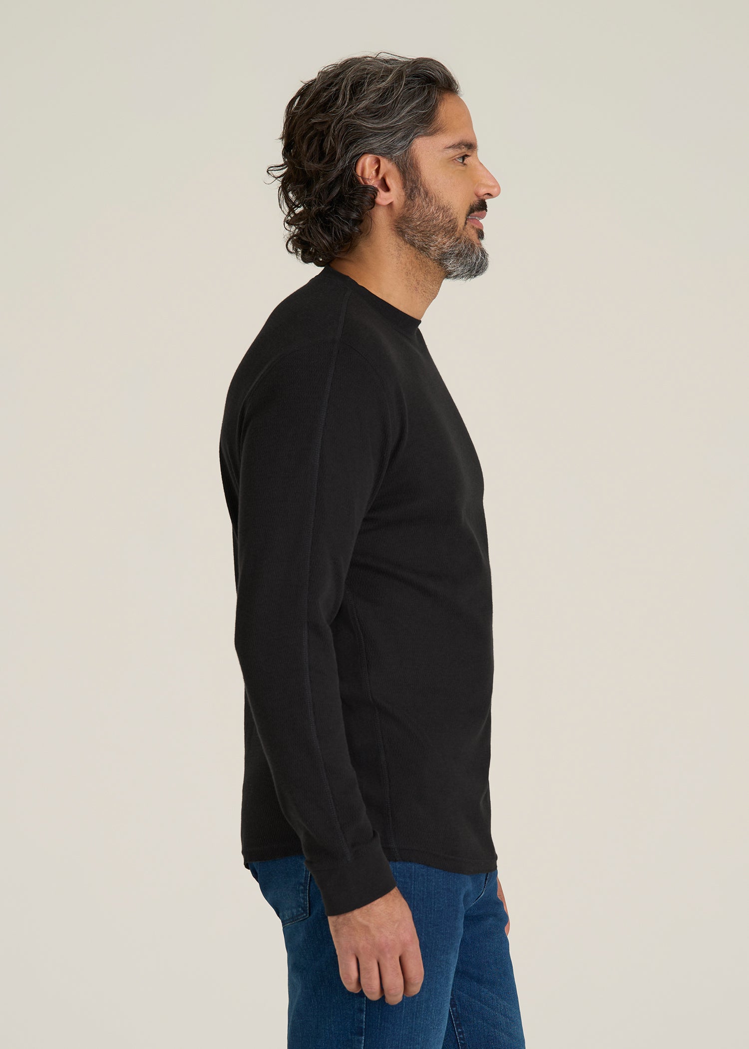 Double Honeycomb Thermal Crewneck for Tall Men in Black