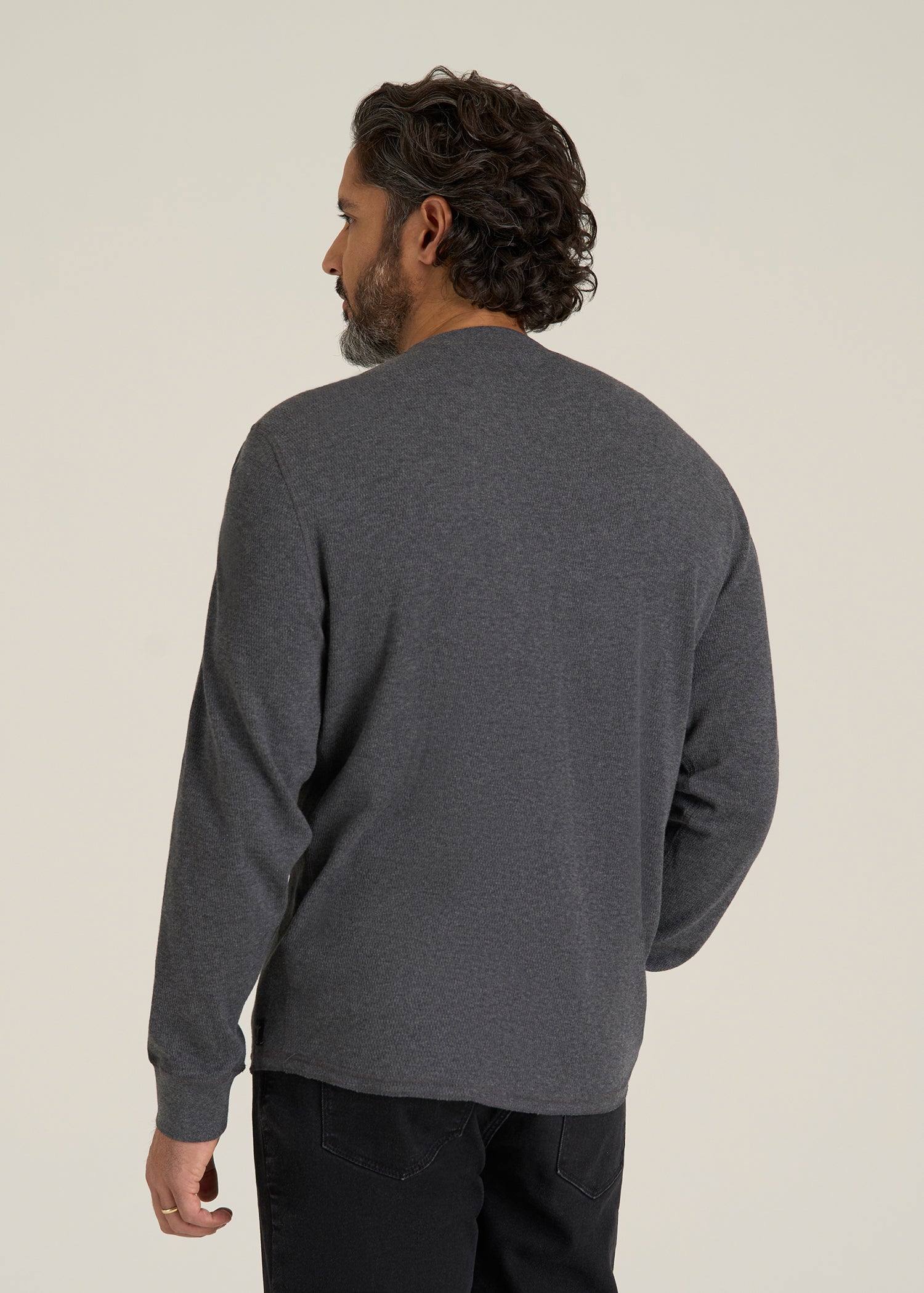 Double Honeycomb Thermal Crewneck  for Tall Men in Charcoal Mix