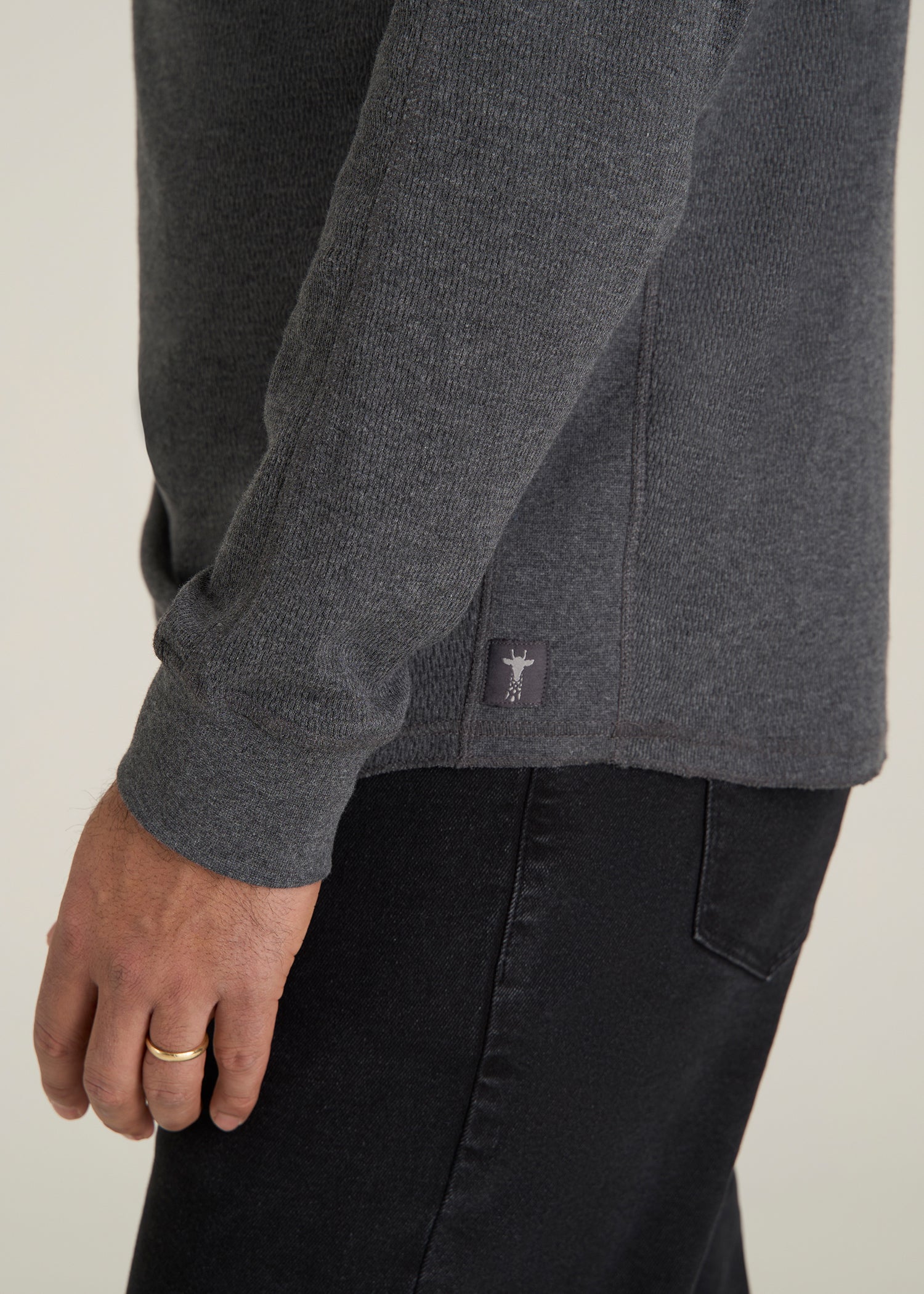 Double Honeycomb Thermal Crewneck  for Tall Men in Charcoal Mix