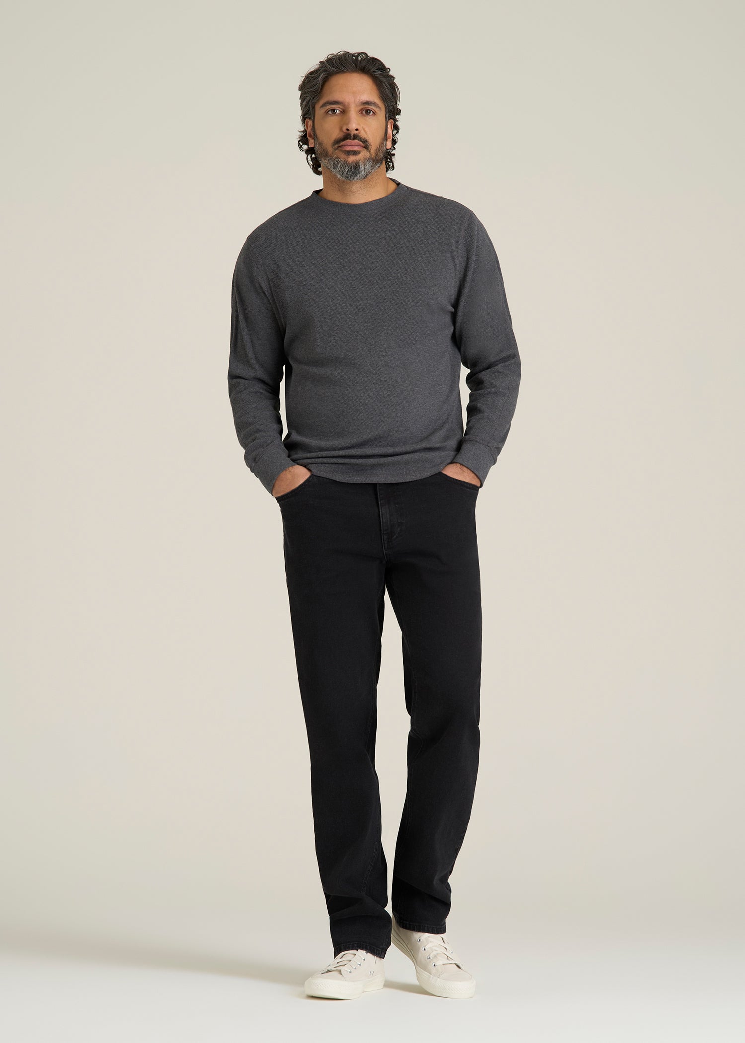 Double Honeycomb Thermal Crewneck  for Tall Men in Charcoal Mix