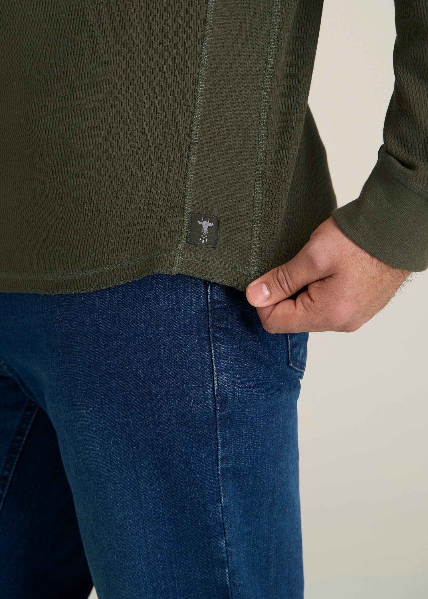 Double Honeycomb Thermal Crewneck for Tall Men in Dark Olive Green
