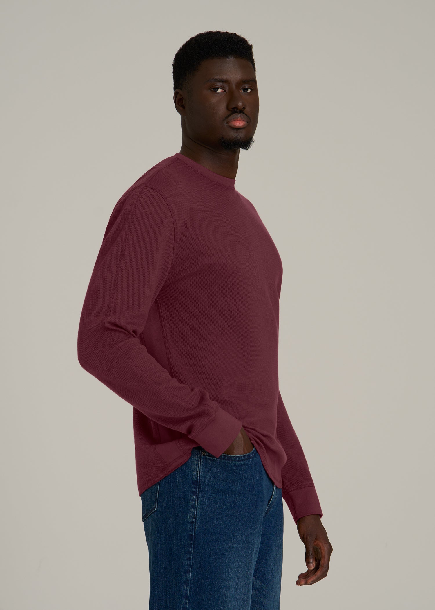 Double Honeycomb Thermal Crewneck for Tall Men in Tawny Port