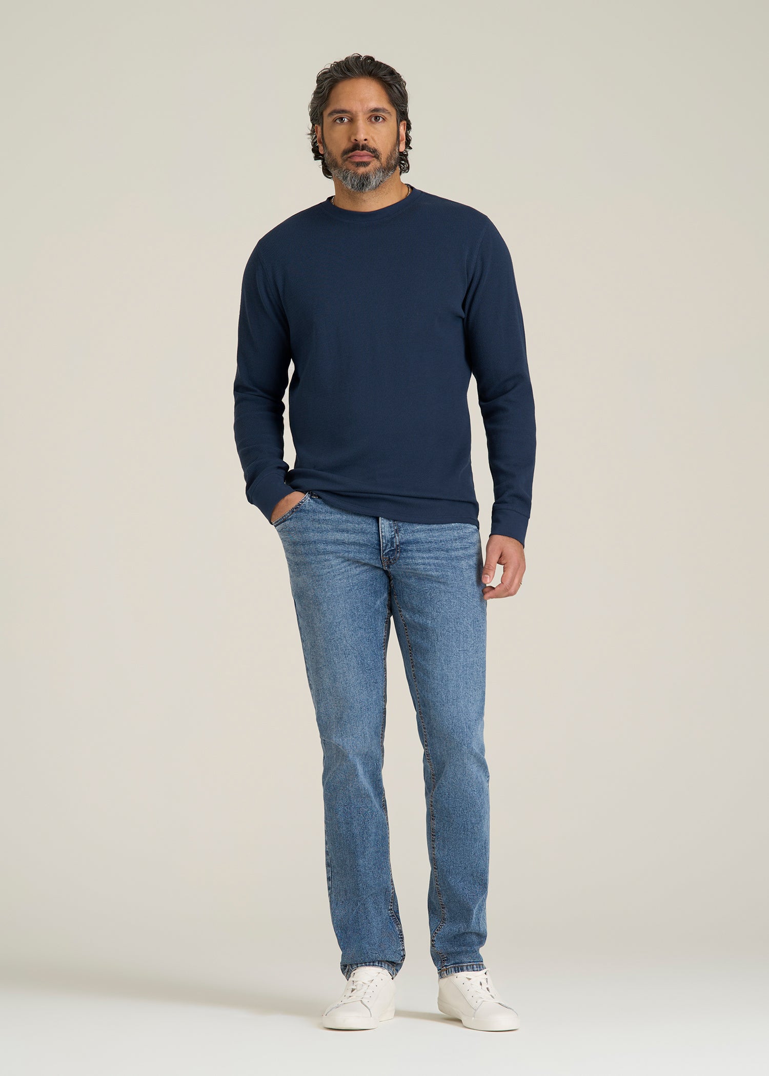 Double Honeycomb Thermal Crewneck for Tall Men in True Navy