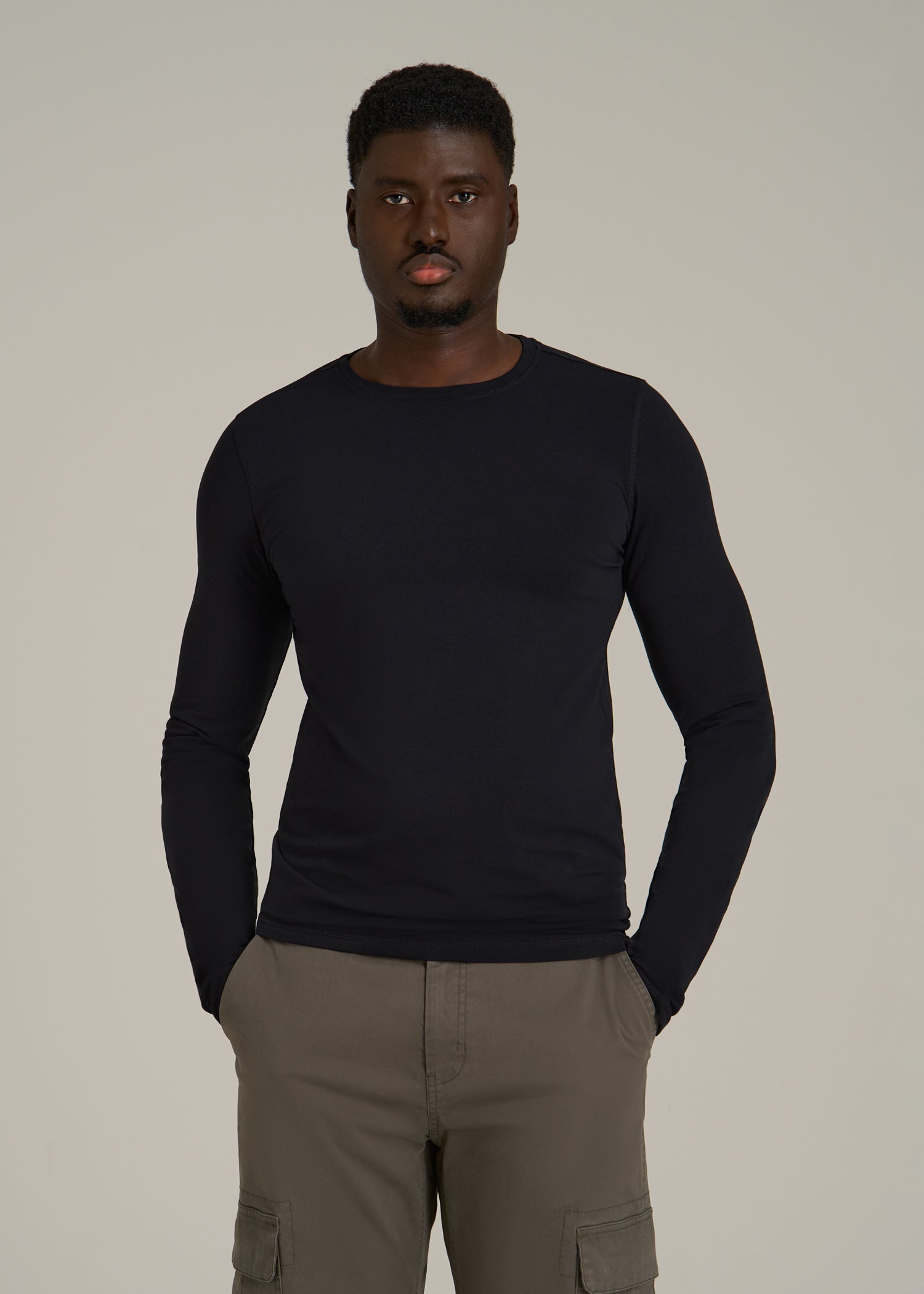 The Essential Slim Fit Long Sleeve Tee for Tall Men in Black