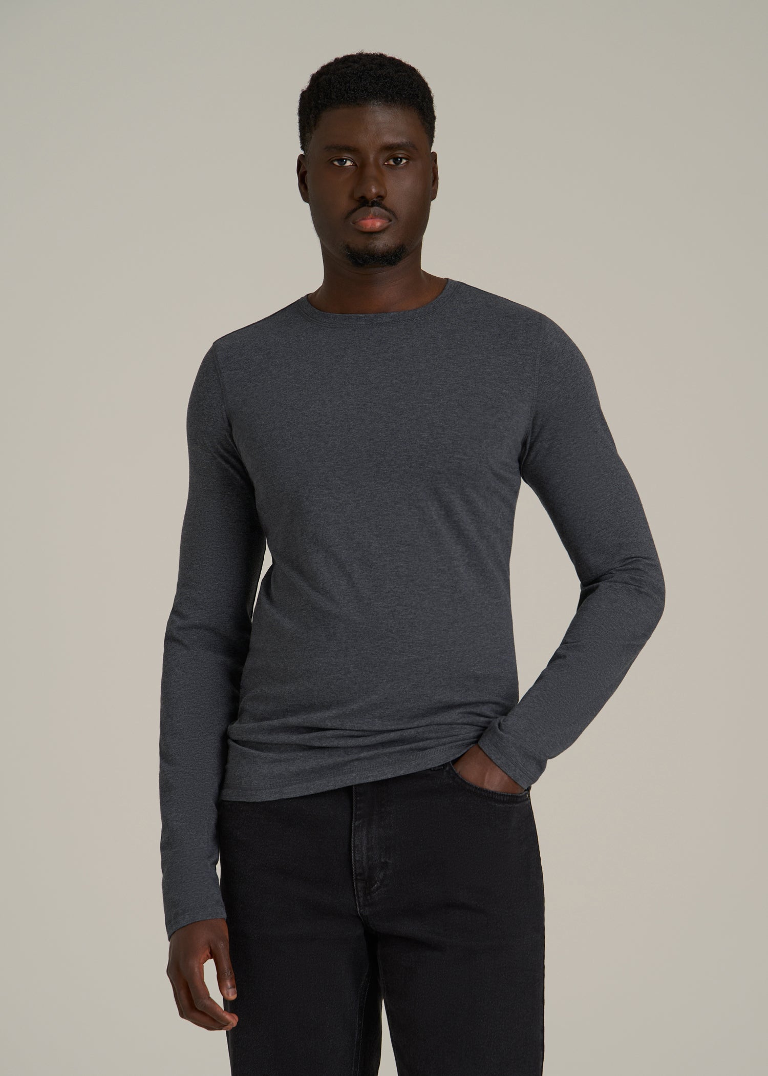 The Essential Slim Fit Long Sleeve Tee for Tall Men in Charcoal Mix