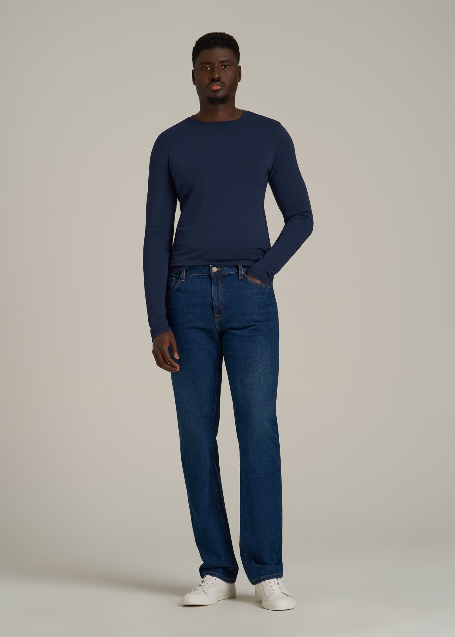 The Essential Slim Fit Long Sleeve Tee for Tall Men in Navy
