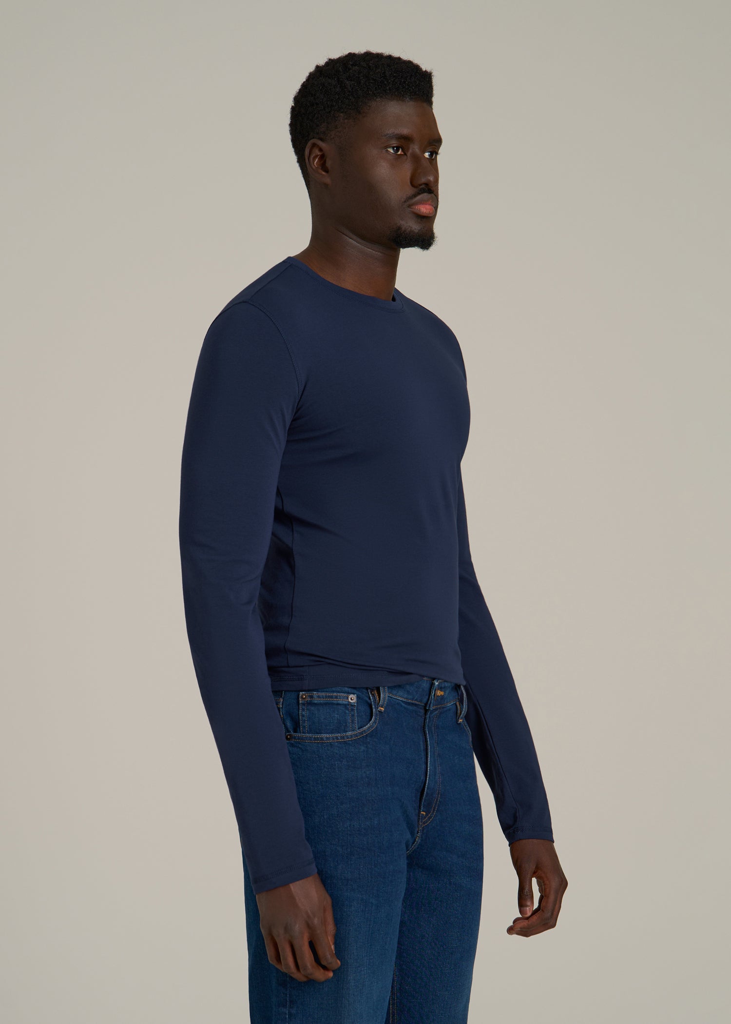 The Essential Slim Fit Long Sleeve Tee for Tall Men in Navy