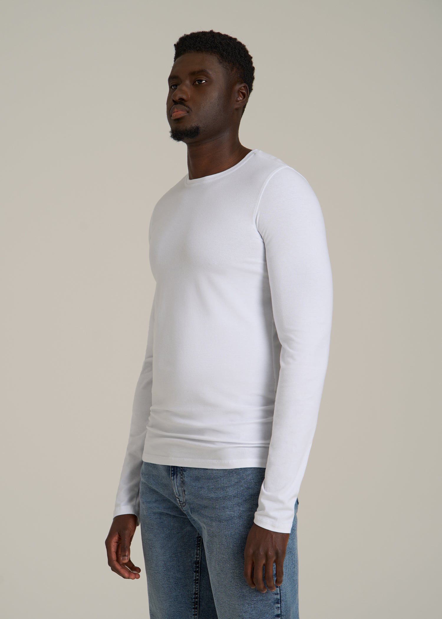 The Essential Slim Fit Long Sleeve Tee for Tall Men in White