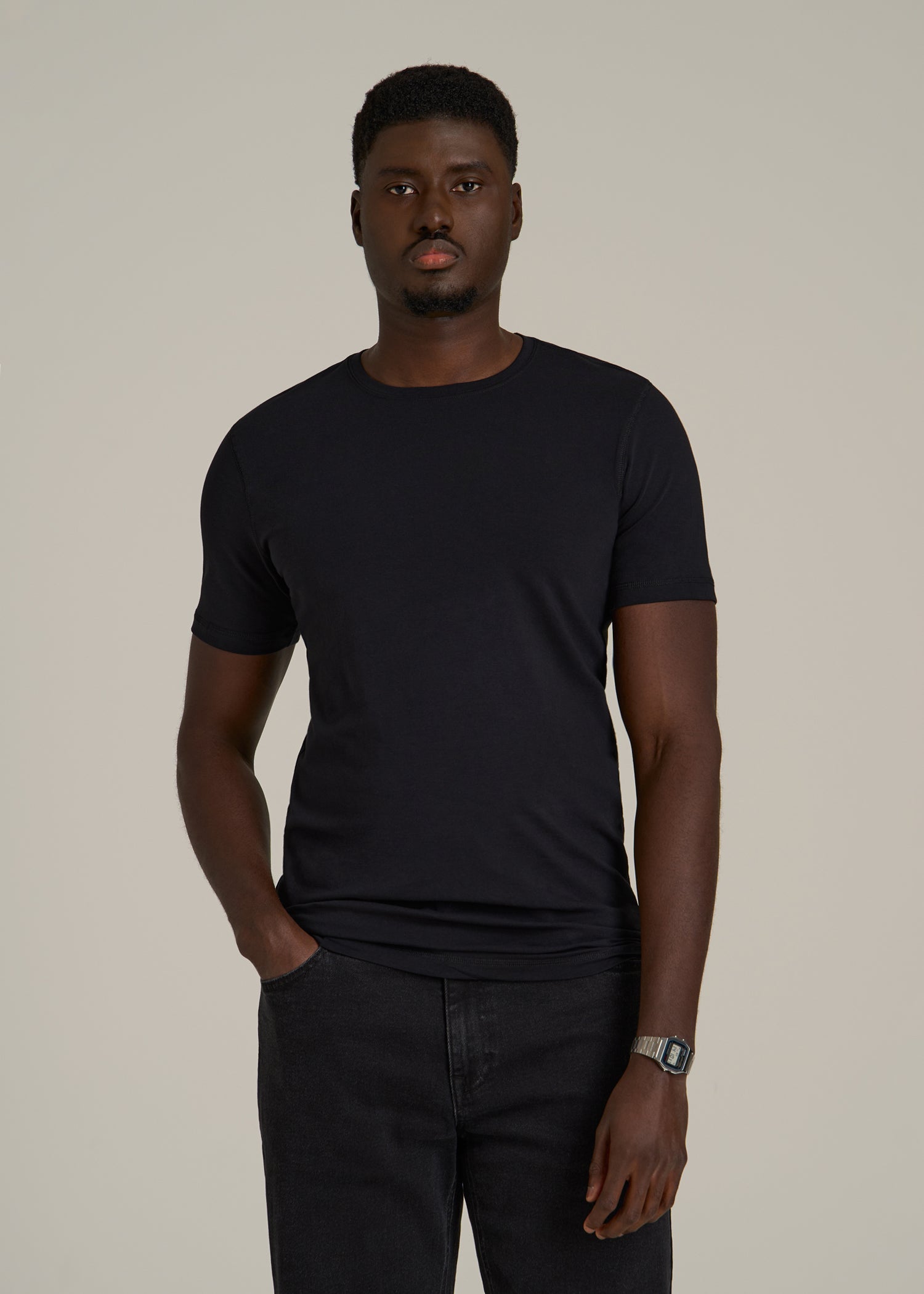 The Essential Slim Fit Crewneck Tee for Tall Men in Black