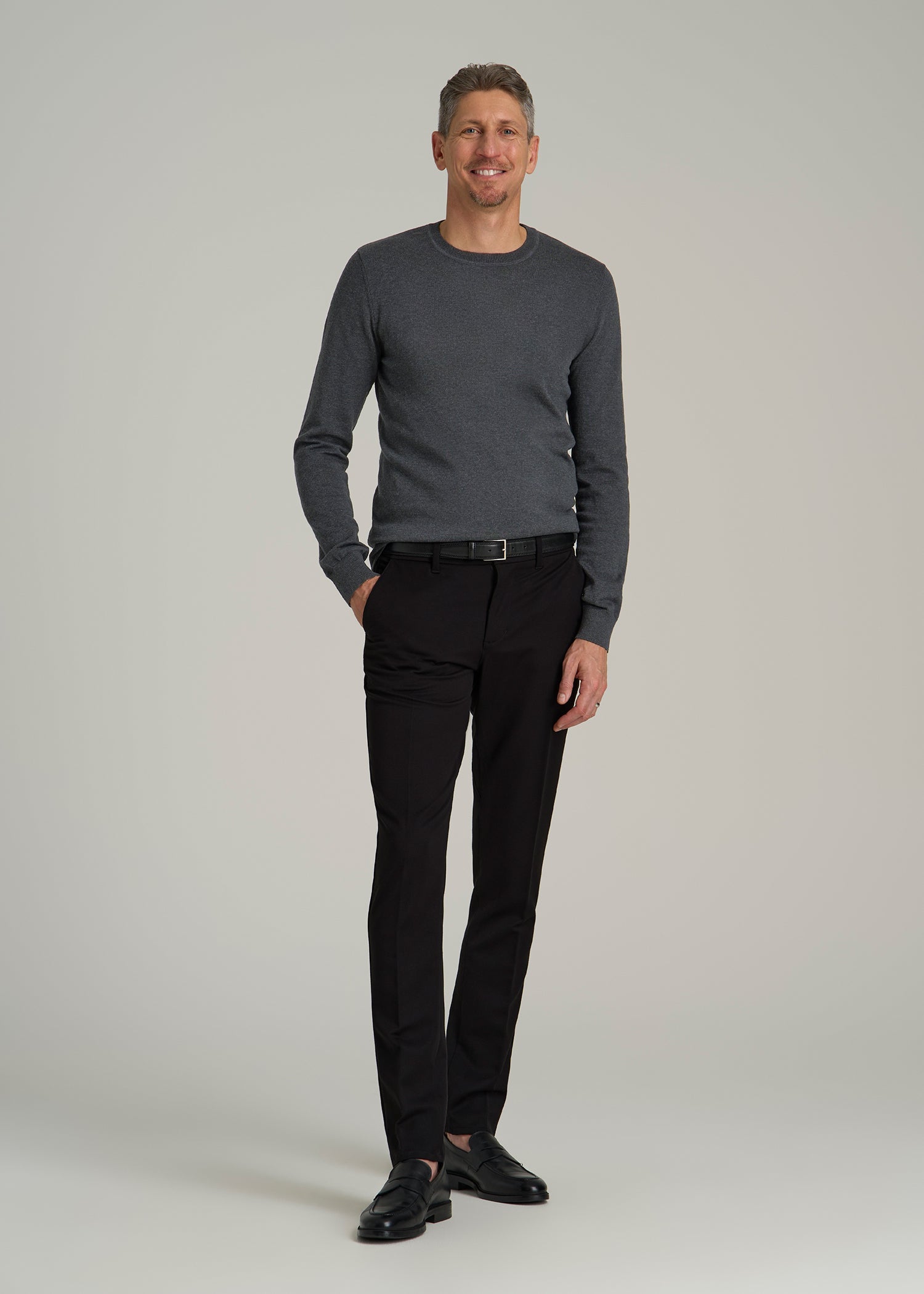 Everyday Crewneck Sweater for Tall Men in Charcoal Mix