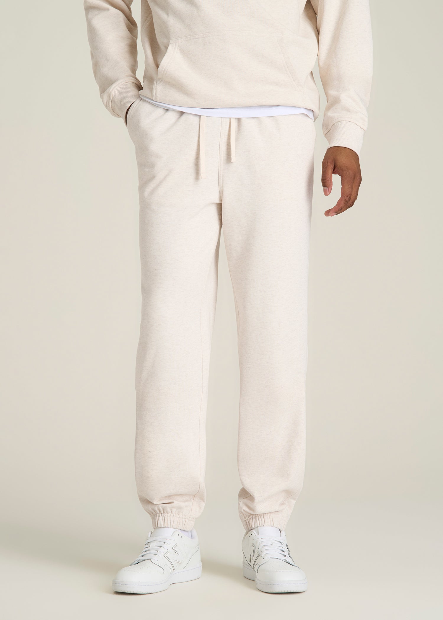 Everyday French Terry Cinched Bottom Sweatpants for Tall Men in Heathered Oatmeal