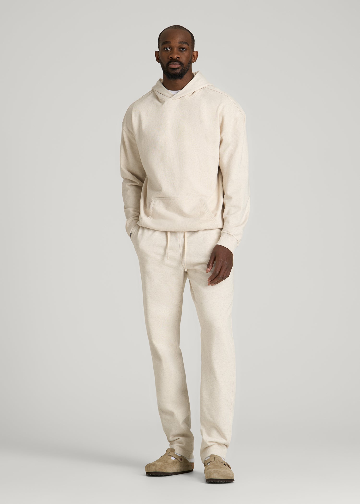 Everyday French Terry Straight Leg Sweatpants for Tall Men in Heathered Oatmeal