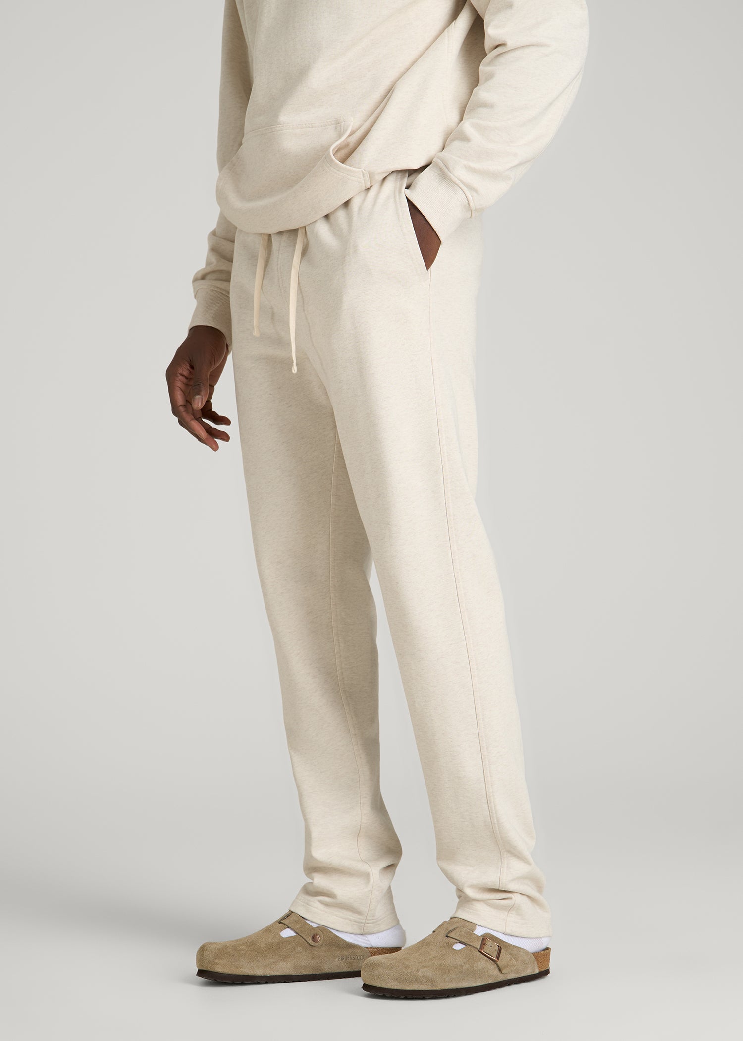 Everyday French Terry Straight Leg Sweatpants for Tall Men in Heathered Oatmeal
