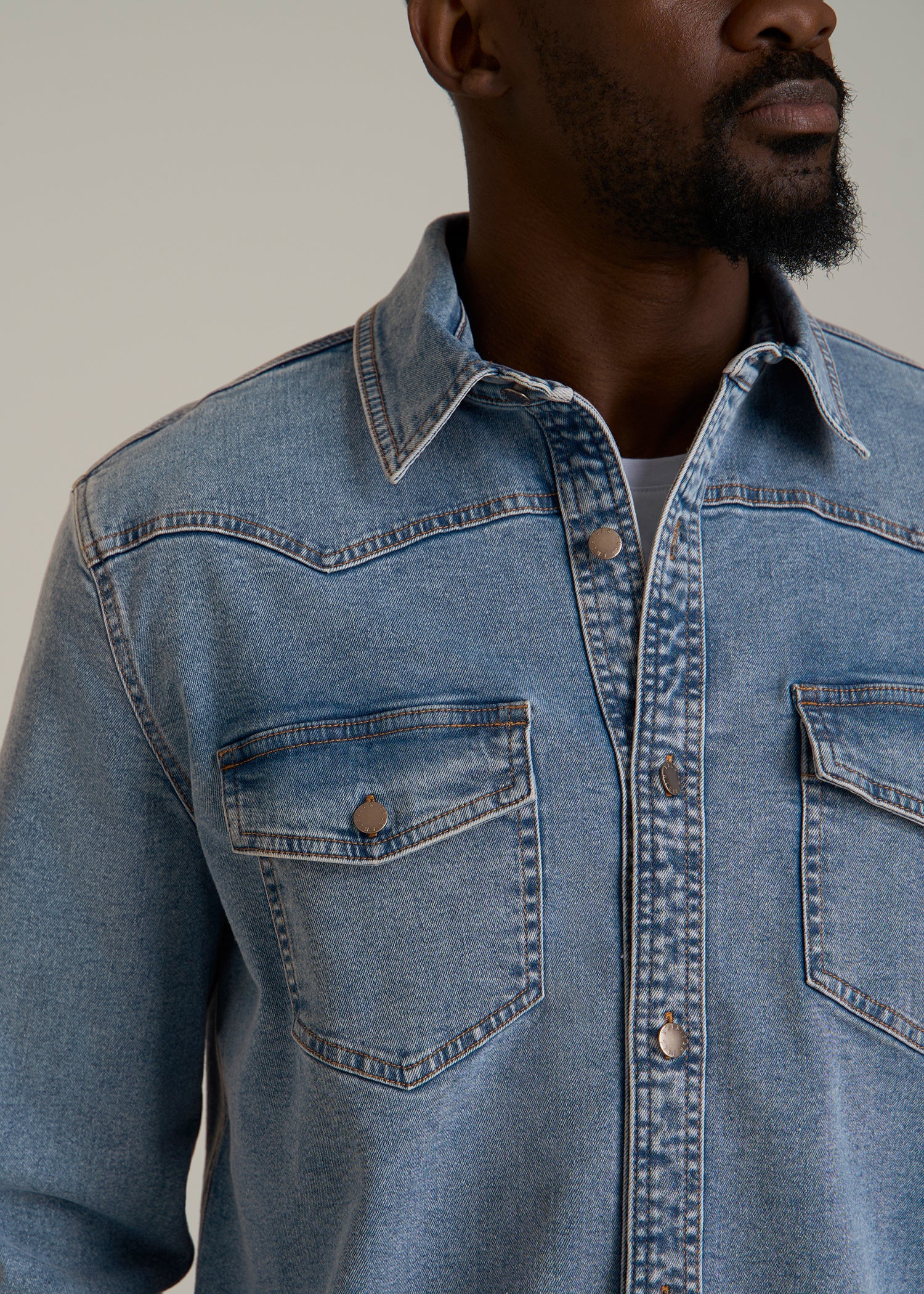 Western Denim Shirt for Tall Men in Heritage Faded