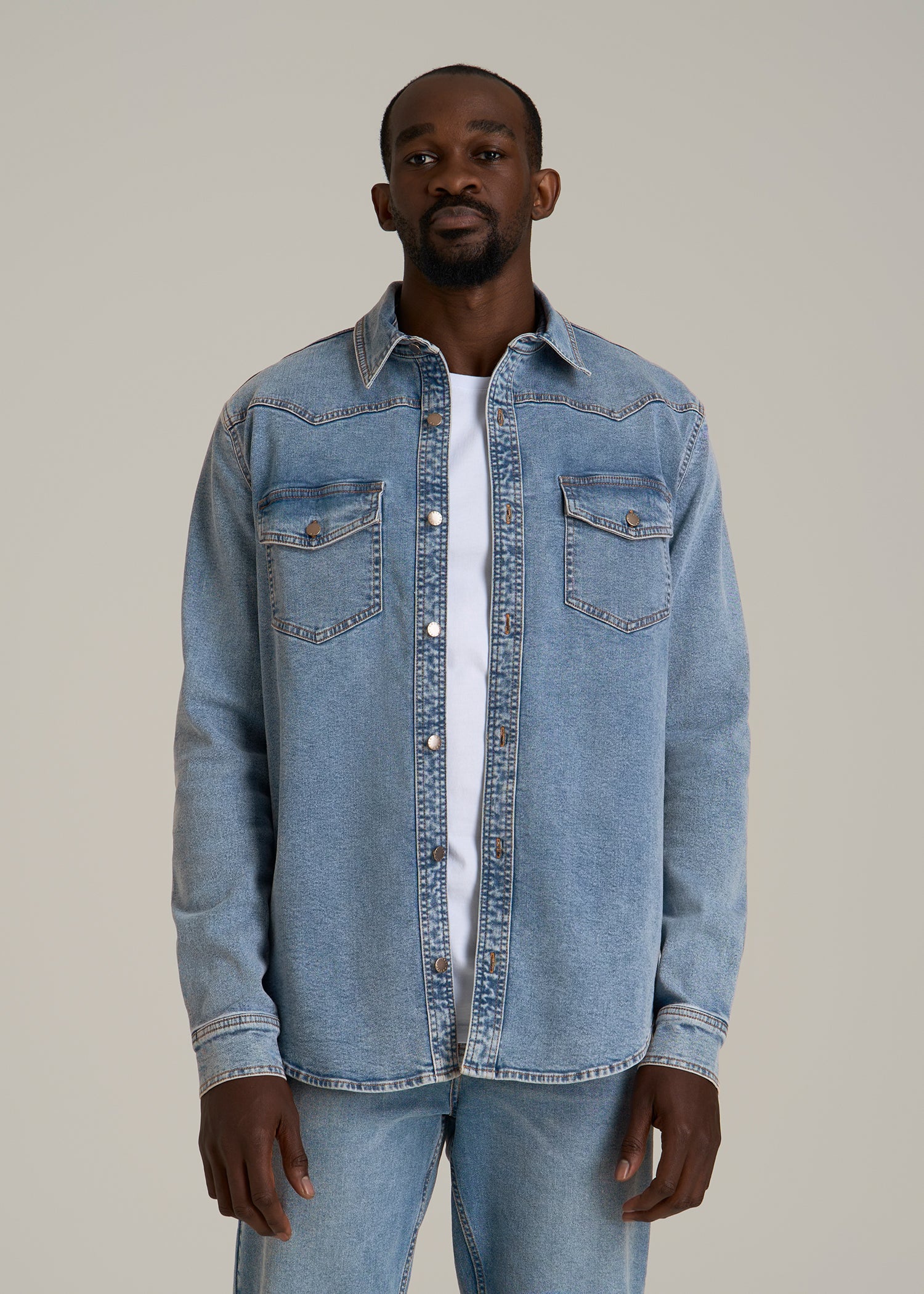 Western Denim Shirt for Tall Men in Heritage Faded