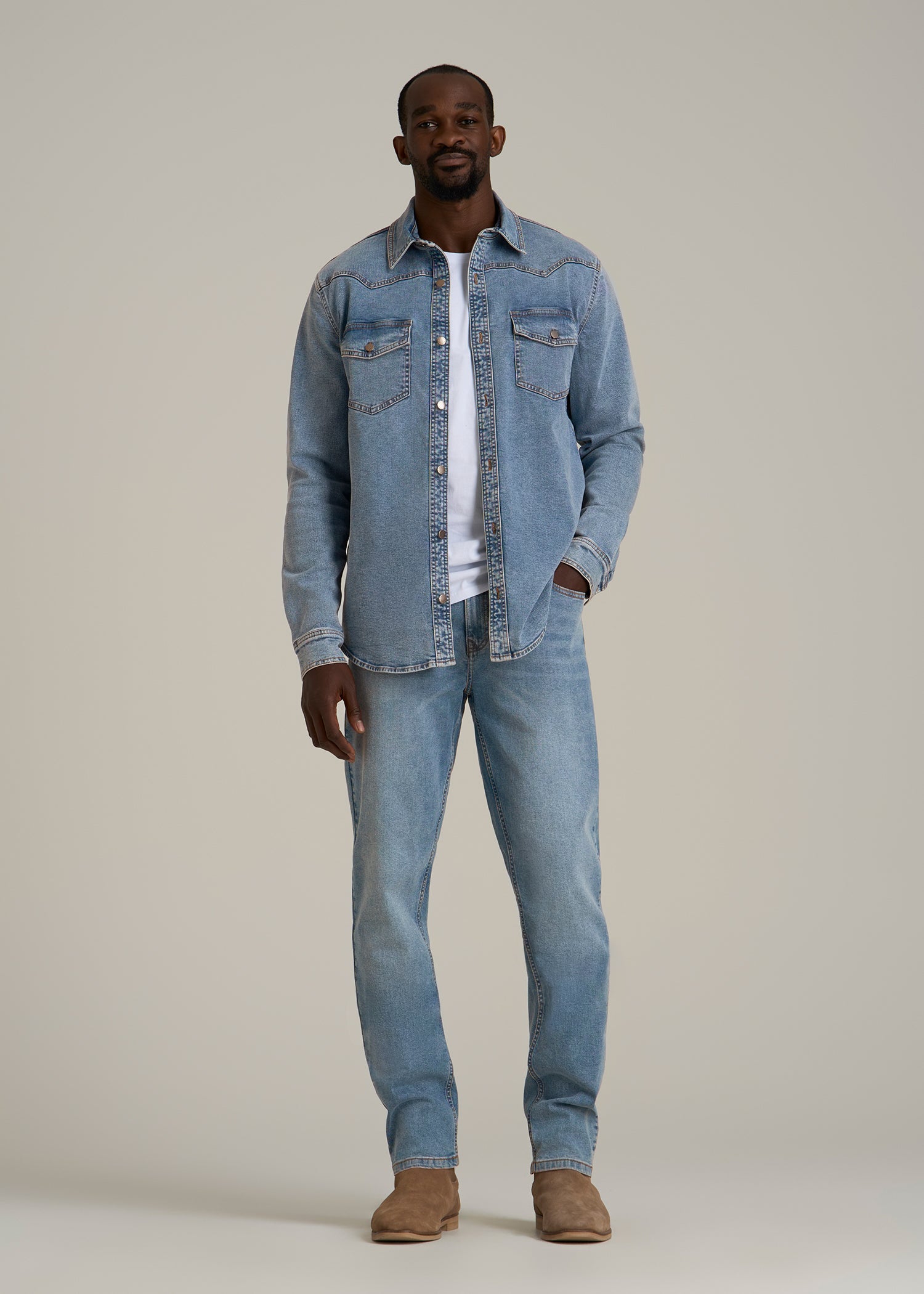 Western Denim Shirt for Tall Men in Heritage Faded
