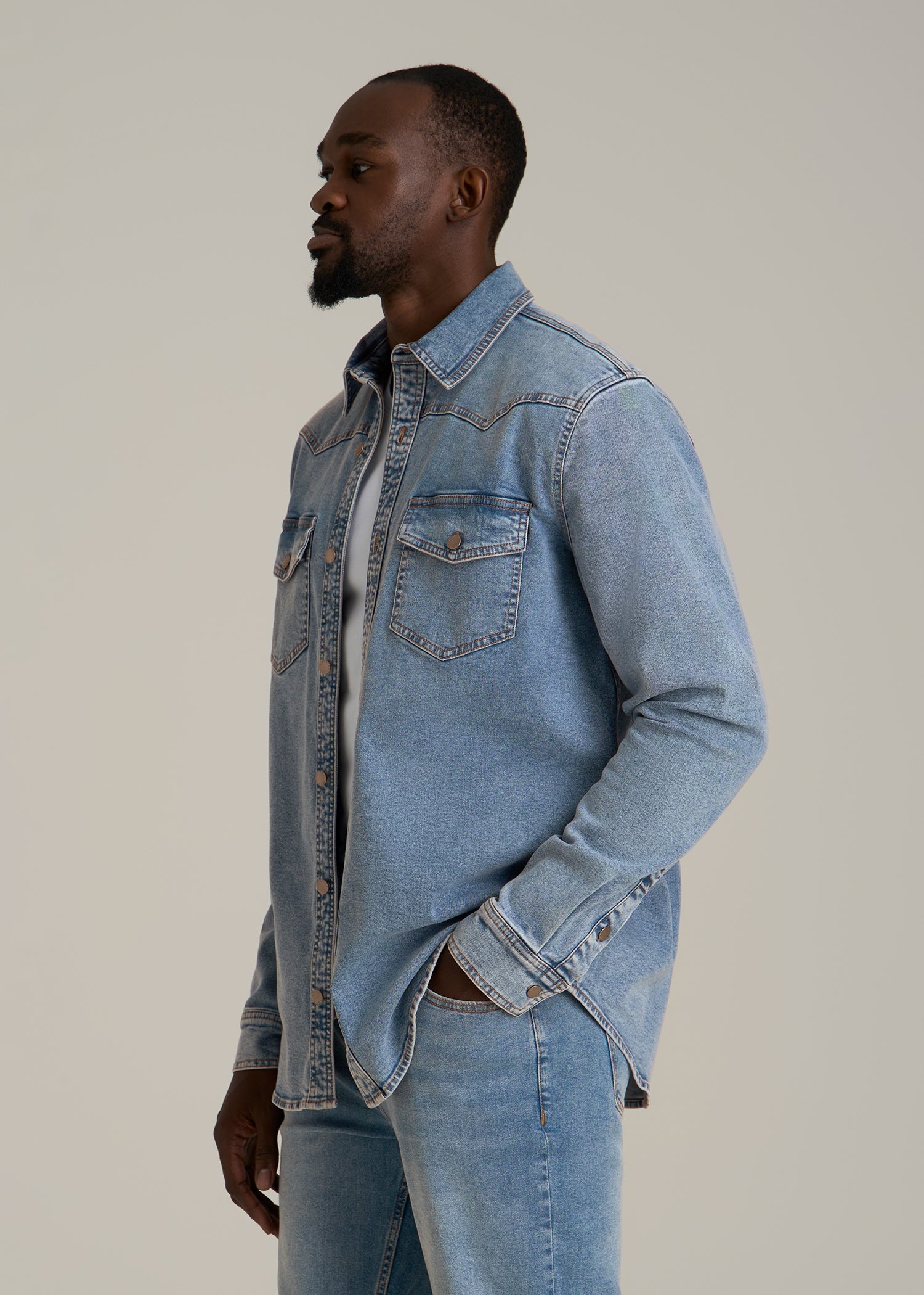 Western Denim Shirt for Tall Men in Heritage Faded
