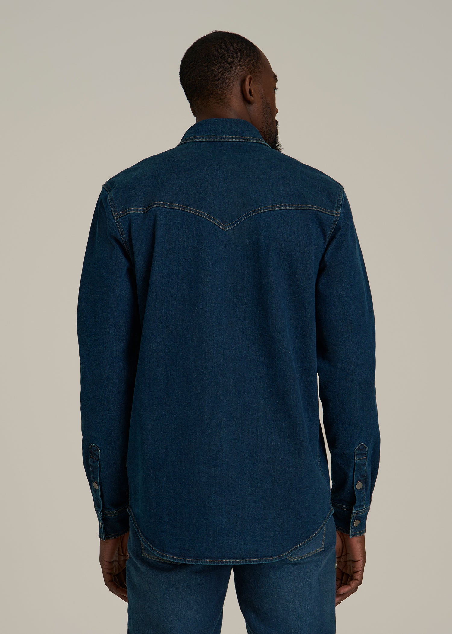 Western Denim Shirt for Tall Men in Indigo Dusk