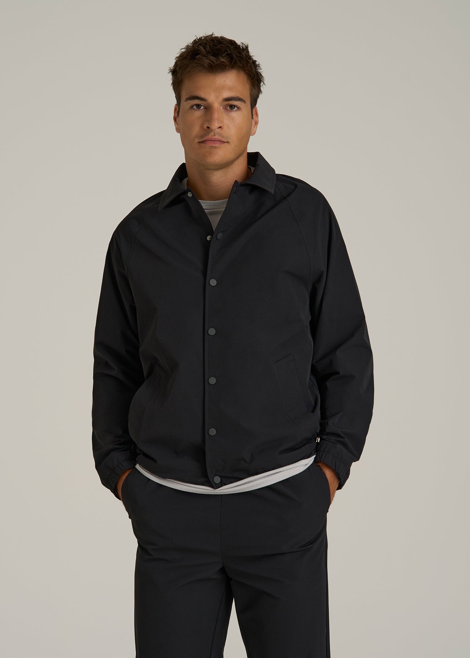 Flex Nylon Collared Jacket for Tall Men in Black