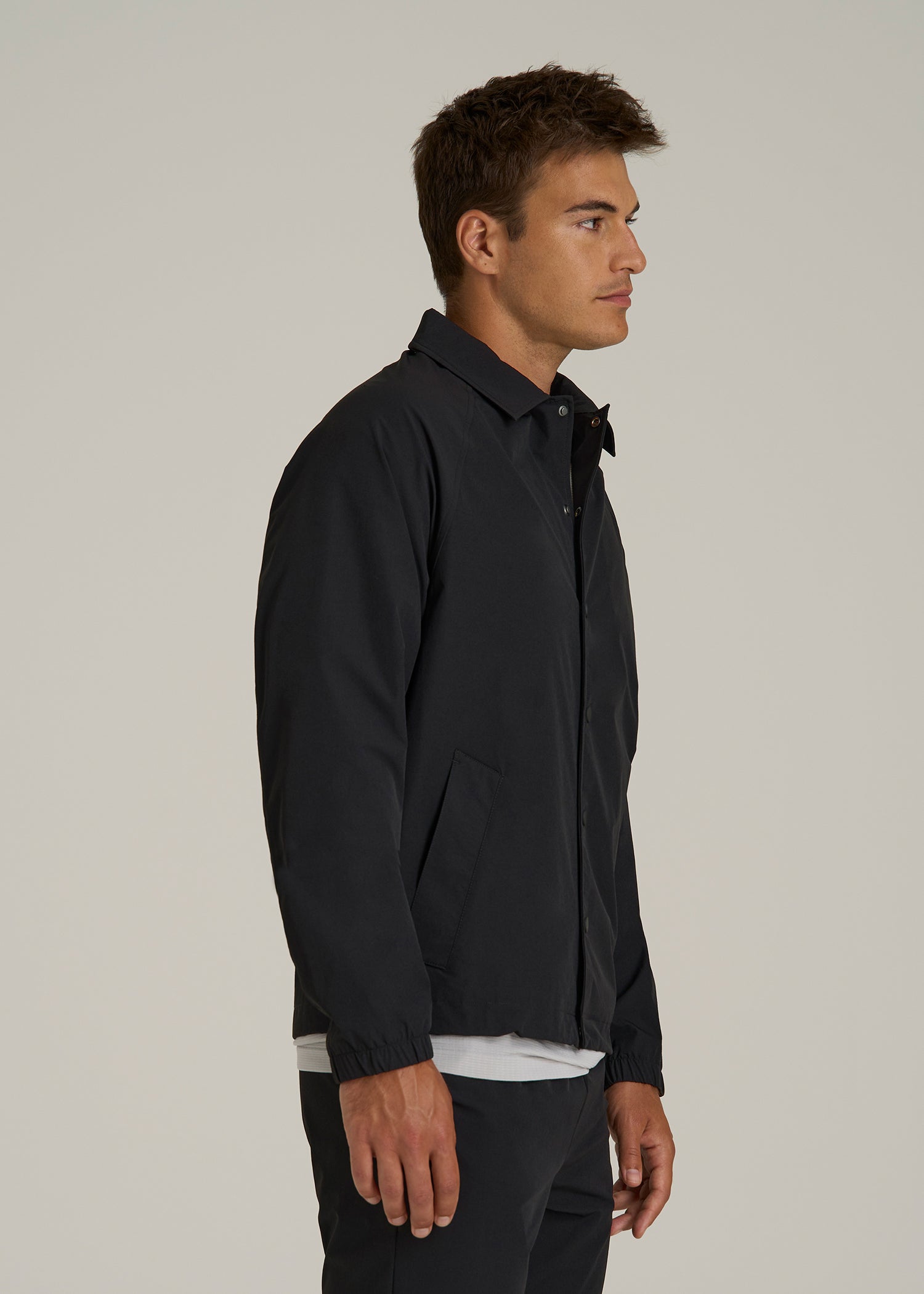 Flex Nylon Collared Jacket for Tall Men in Black