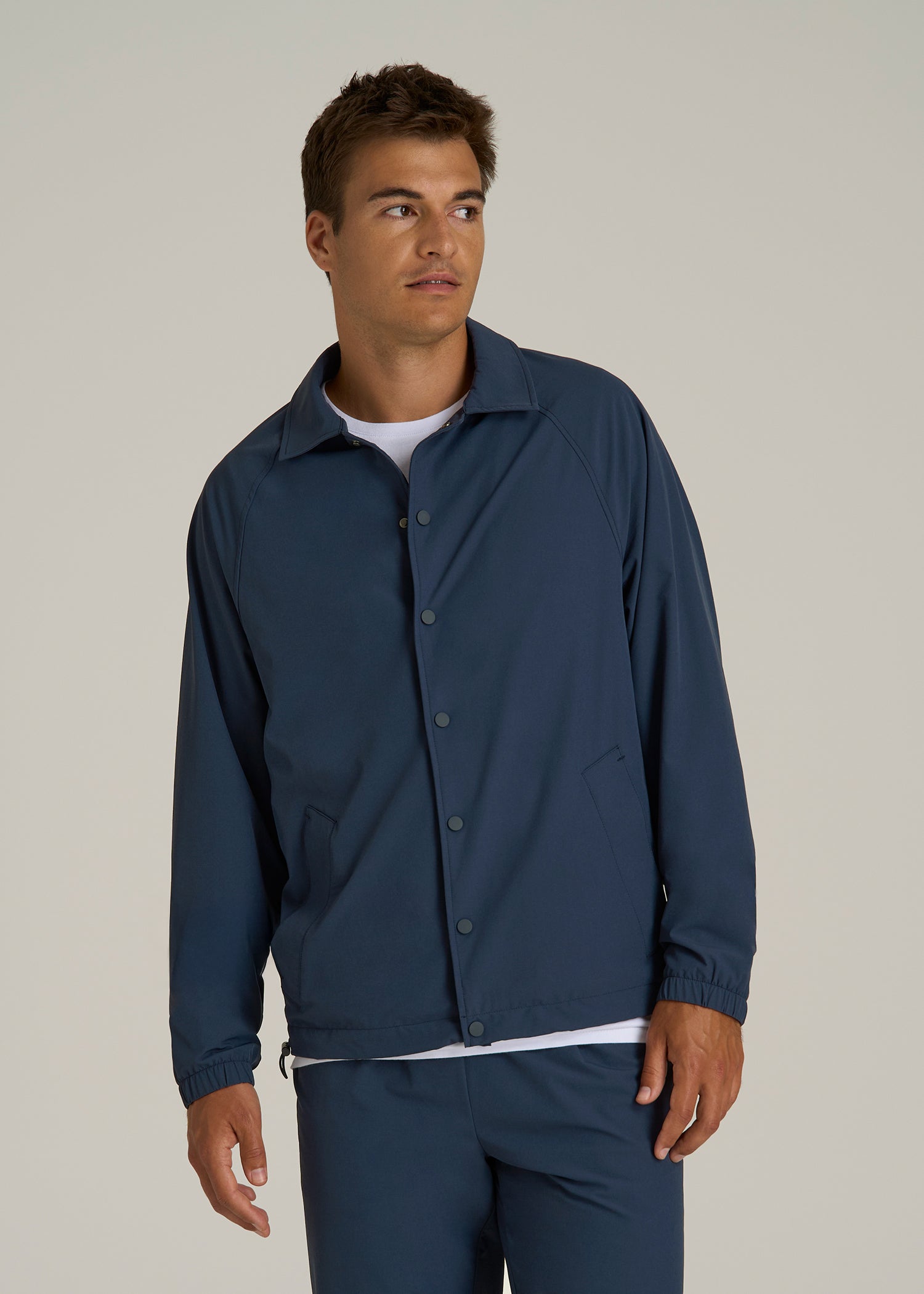 Flex Nylon Collared Jacket for Tall Men in Navy Blue