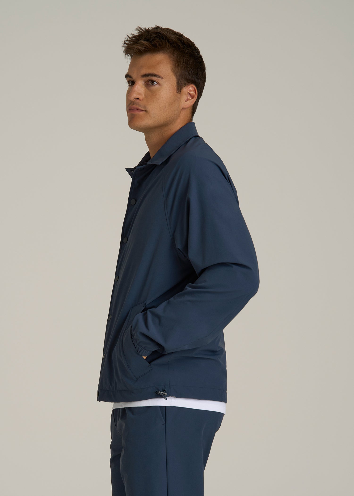 Flex Nylon Collared Jacket for Tall Men in Navy Blue