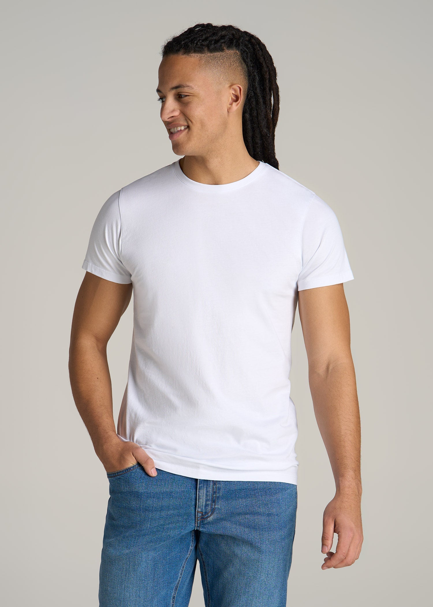 Modern Fit Garment Dyed Cotton T-Shirt for Tall Men in White