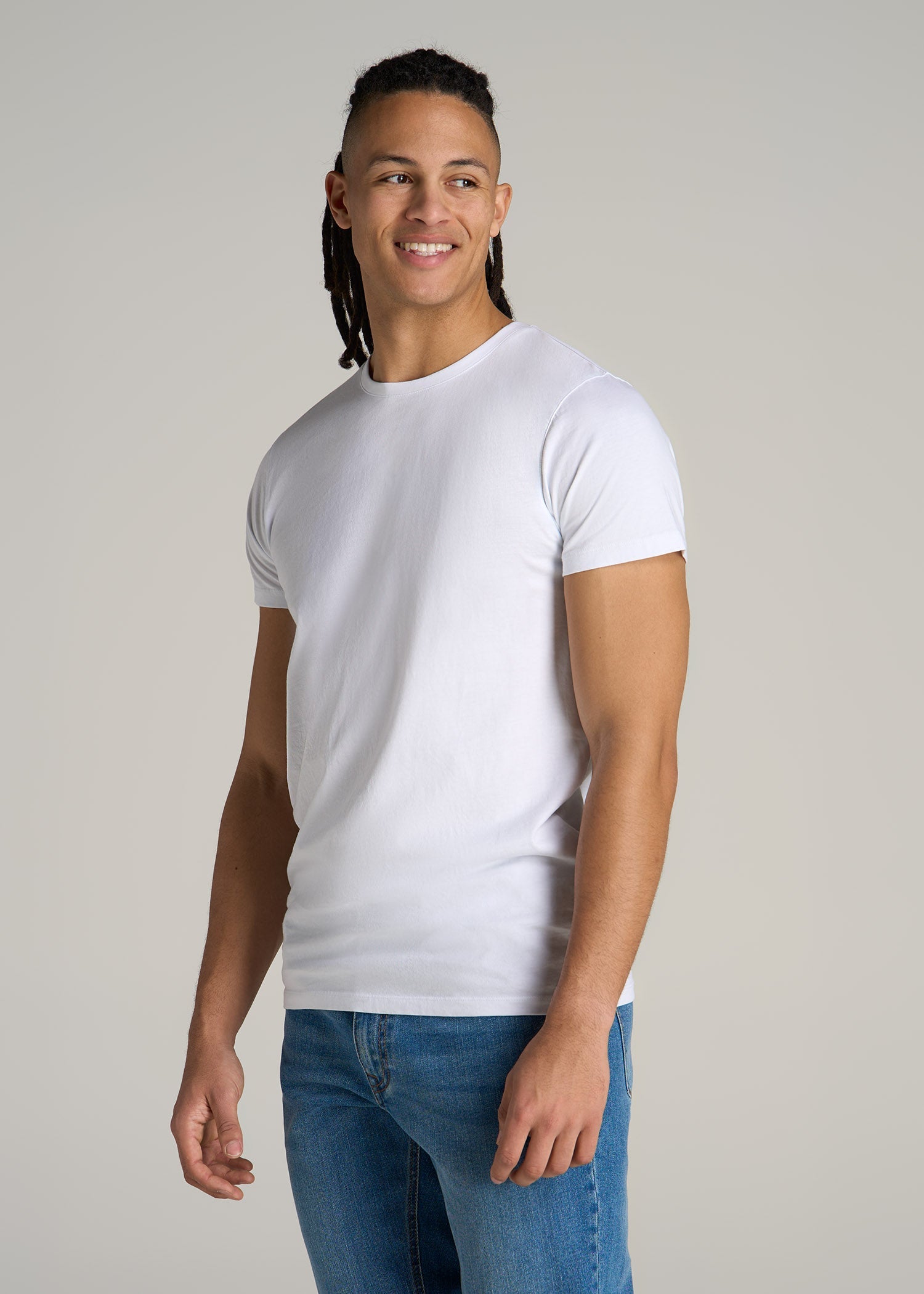 Modern Fit Garment Dyed Cotton T-Shirt for Tall Men in White