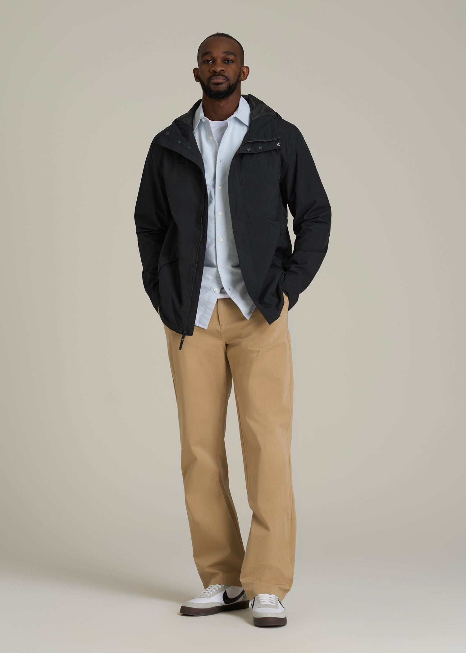 Lightweight Rain Jacket for Tall Men in Black
