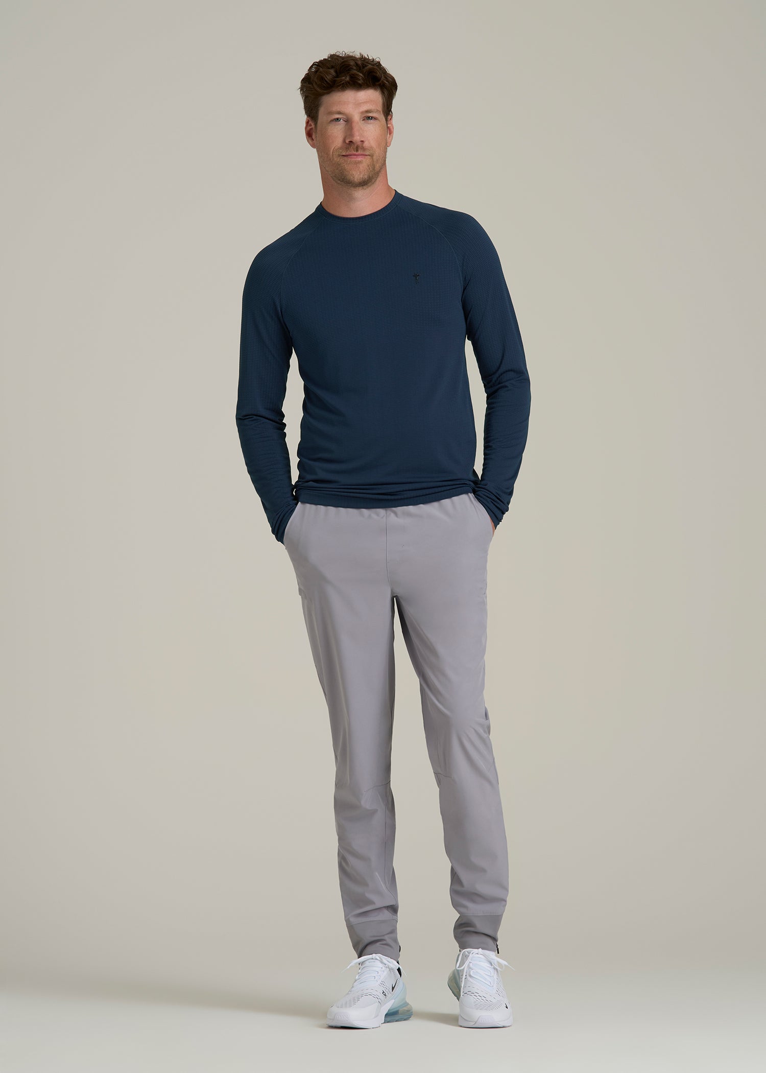 Long Sleeve Vented Performance Top for Tall Men in Navy Blue