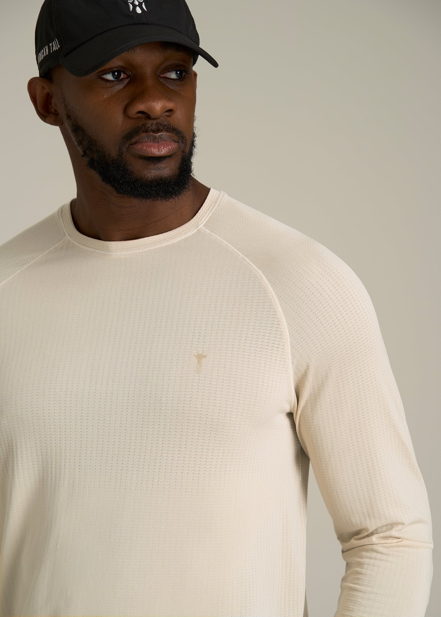 Long Sleeve Vented Training Top for Tall Men in Vanilla Latte